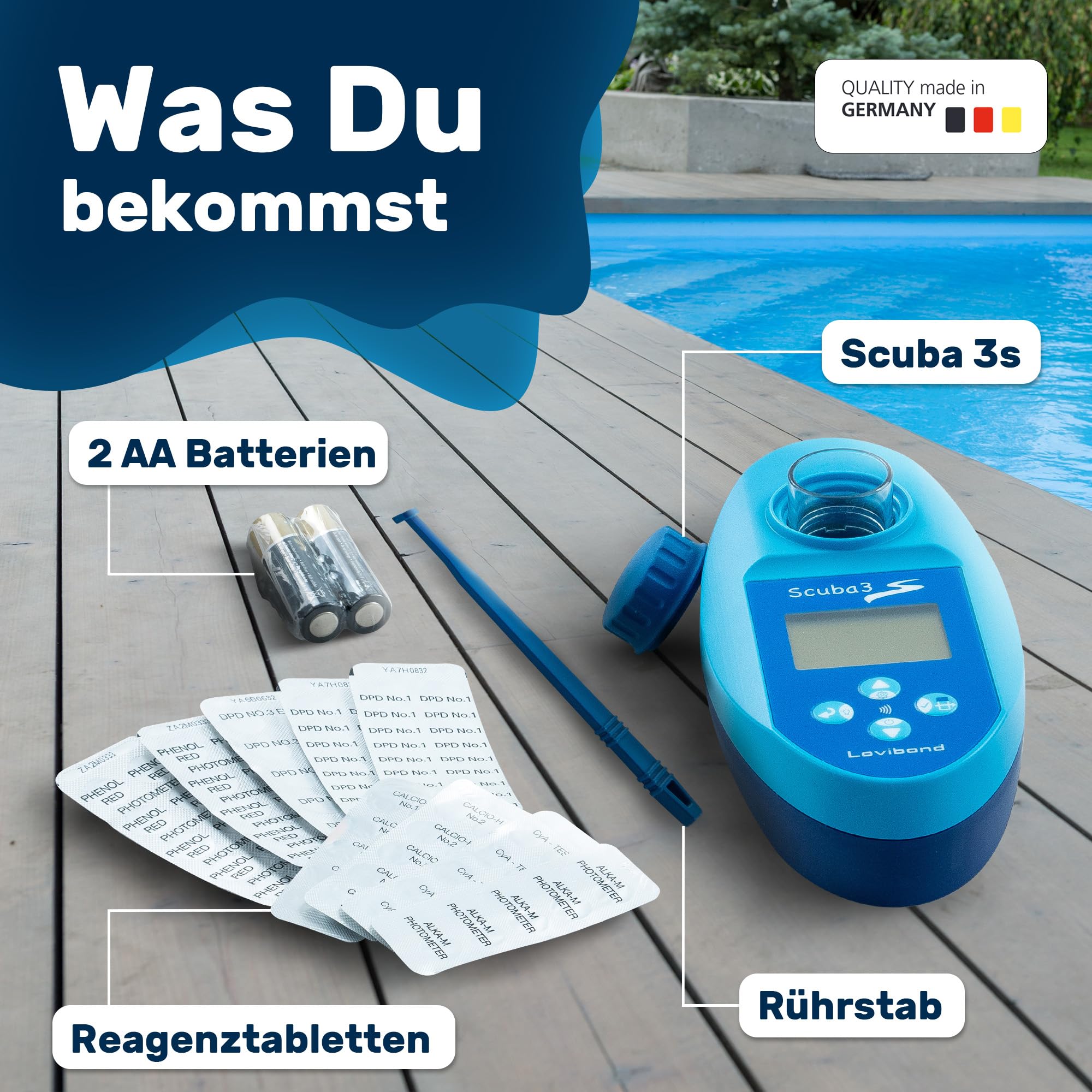 Lovibond® Scuba3s Pool Photometer – elektronischer Pooltester mit NFC und App – 11 Wasserparameter – Messgerät Wasserqualität – Wassertester Pool IPX7 – einfache Handhabung – schnelle Ergebnisse