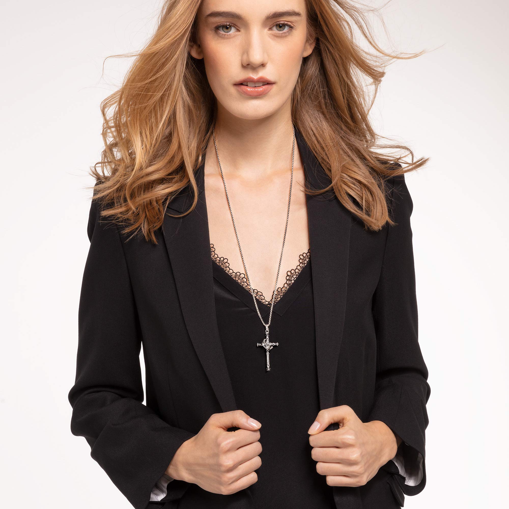 THOMAS SABO Anhänger Kreuz und Krone 925 Sterlingsilber, Geschwärzt