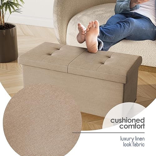 Miniatura 349 de Otomana plegable para dormitorio o sala de estar, con contenedores de almacenamiento, reposapiés para el extremo de la cama, soporta hasta 660 lb,