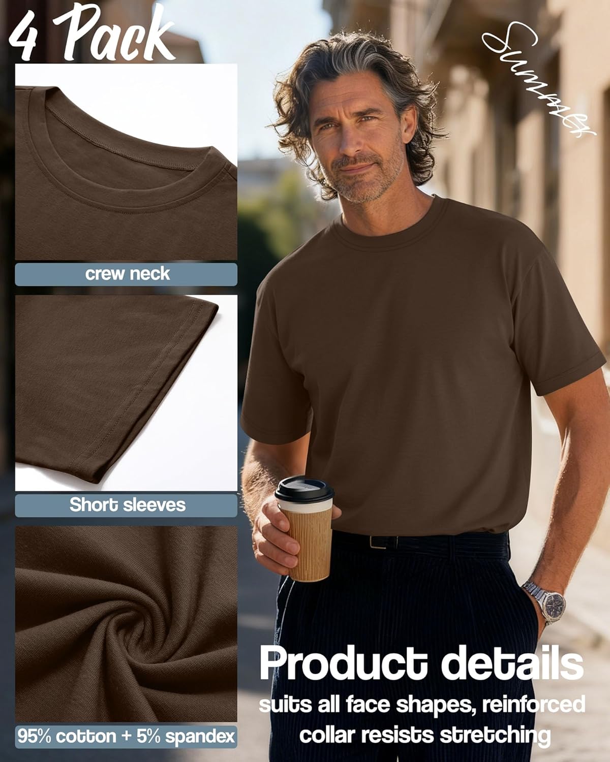 Neer 4 Pack Men's Big and Tall Shirts Summer Cotton Short Sleeve Tee Crew Neck Casual Top Basic Oversize T Shirts - Image 5