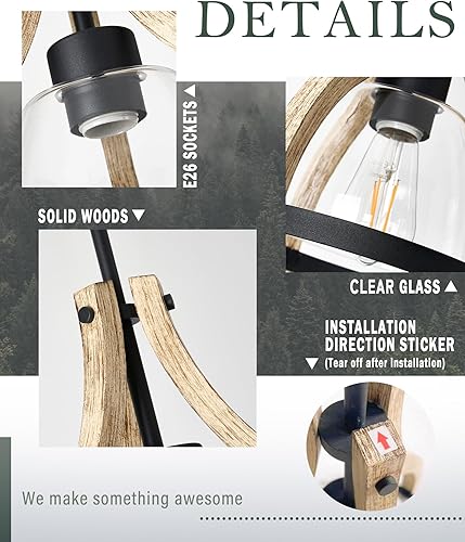 Vista 14 de Lámpara colgante de cristal de granja, iluminación colgante de madera blanca para isla de cocina, longitud ajustable, MD89418-YH Blanco