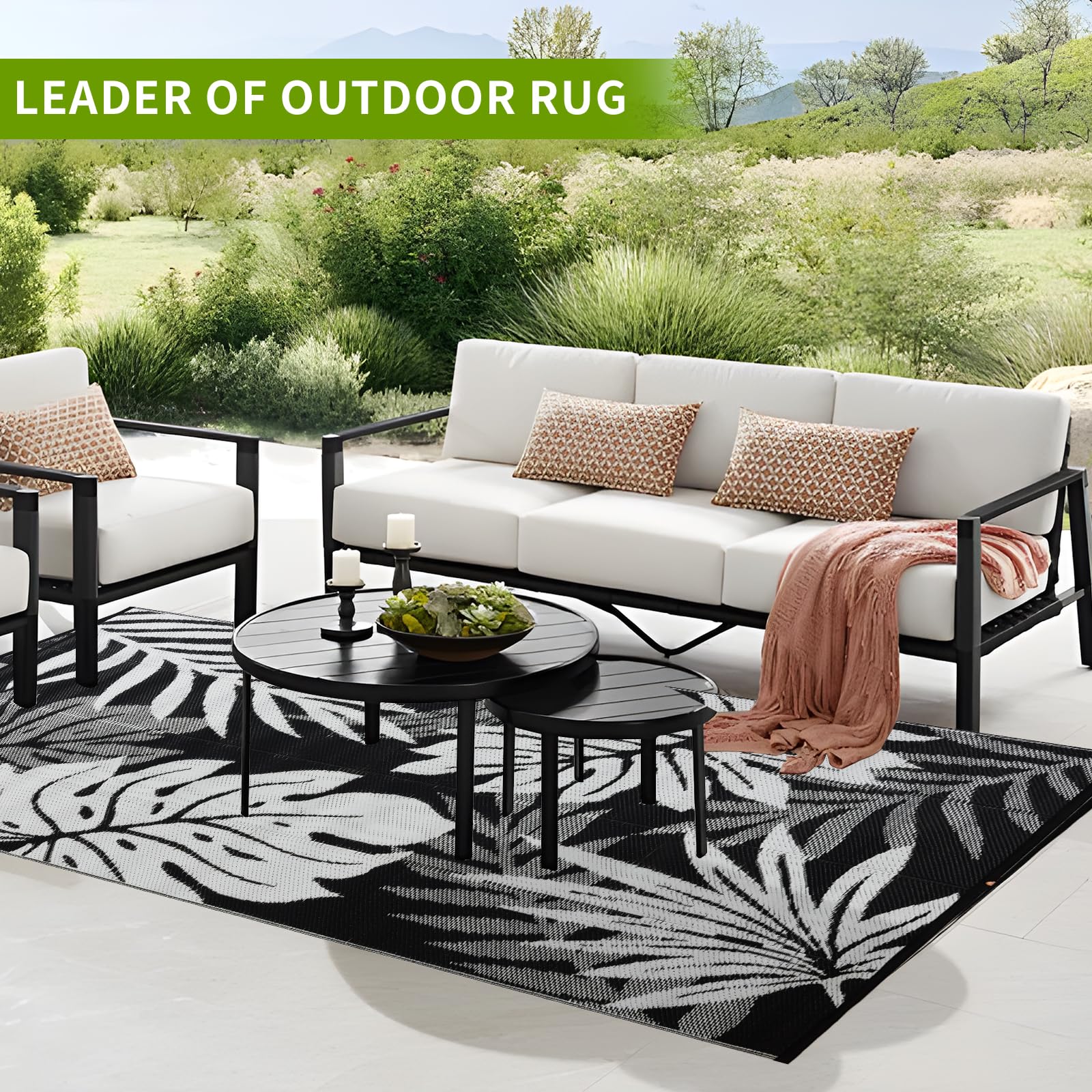 YONILE Waterproof Outdoor Rug 120x180cm, Reversible Plastic Straw Camping Carpet, Area Rugs Mats for RV, Picnic, Backyard, Deck, Balcony, Porch, Beach