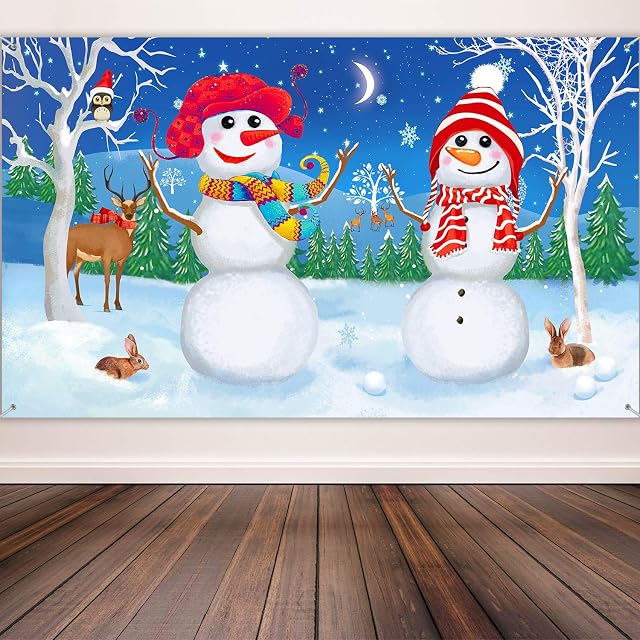 Christmas Decoration Supplies, Extra Large Fabric Snowman Scene Backdrop Setter Snowman Background Banner for Winter Party Decoration, Winter Friends Wall Backdrop, 72.8 x 43.3 Inch