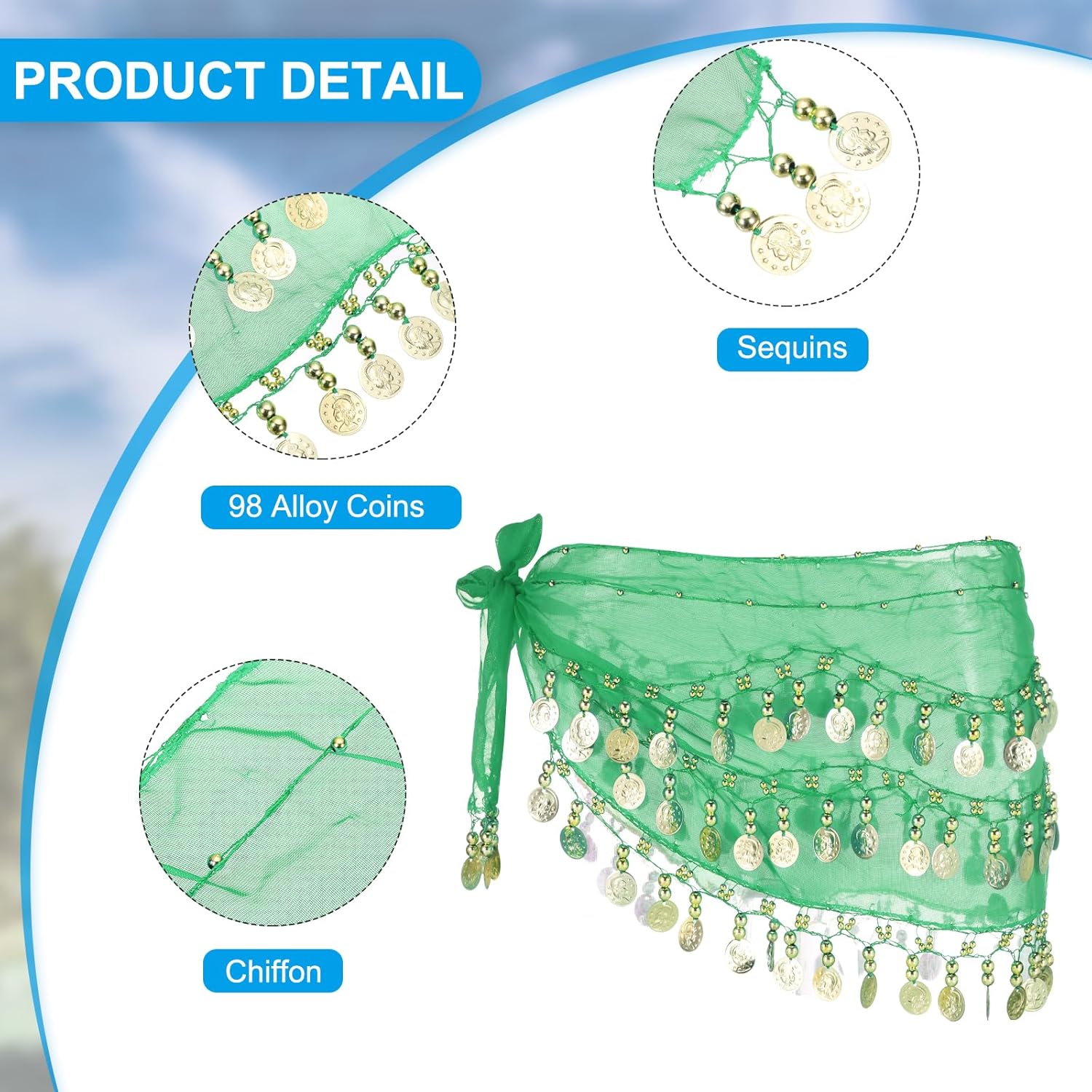 MECCANIXITY Belly Dance Hip Scarf Sequins Wrap - Image 4