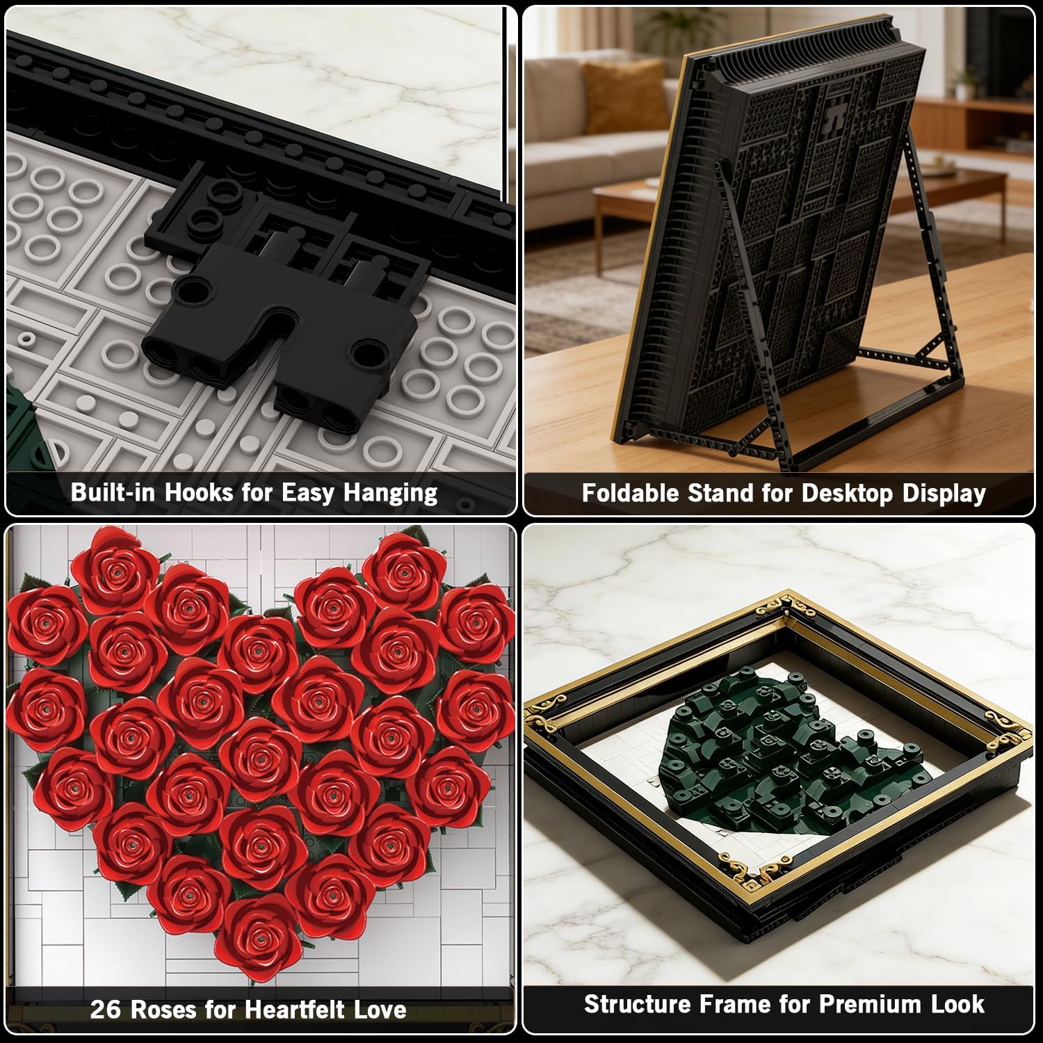 Art Roses Building Set with Stand, 26 Roses Flowers 3D Wall Art Framed for Adults, Compatible with Lego Wall Art Sets, Valentines Day Gifts for Her Girlfriend Mom Wife, 1871 PCS Age 18+ - Image 4