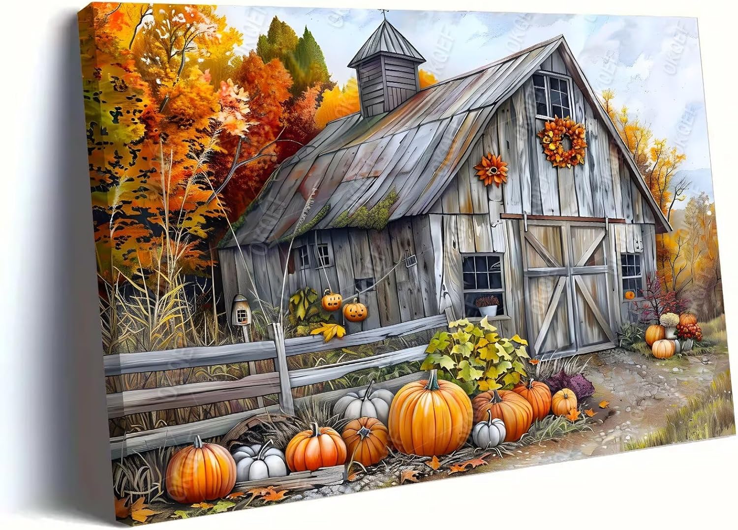 Fall Canvas Wall Art - Vintage Pumpkin Oil Painting On Table Prints Canvas Wall Art - Thanksgiving Art Pictures - Warm Autumn Pumpkin Large for Home Living Room Wall Decor 12x16 Inch Framed