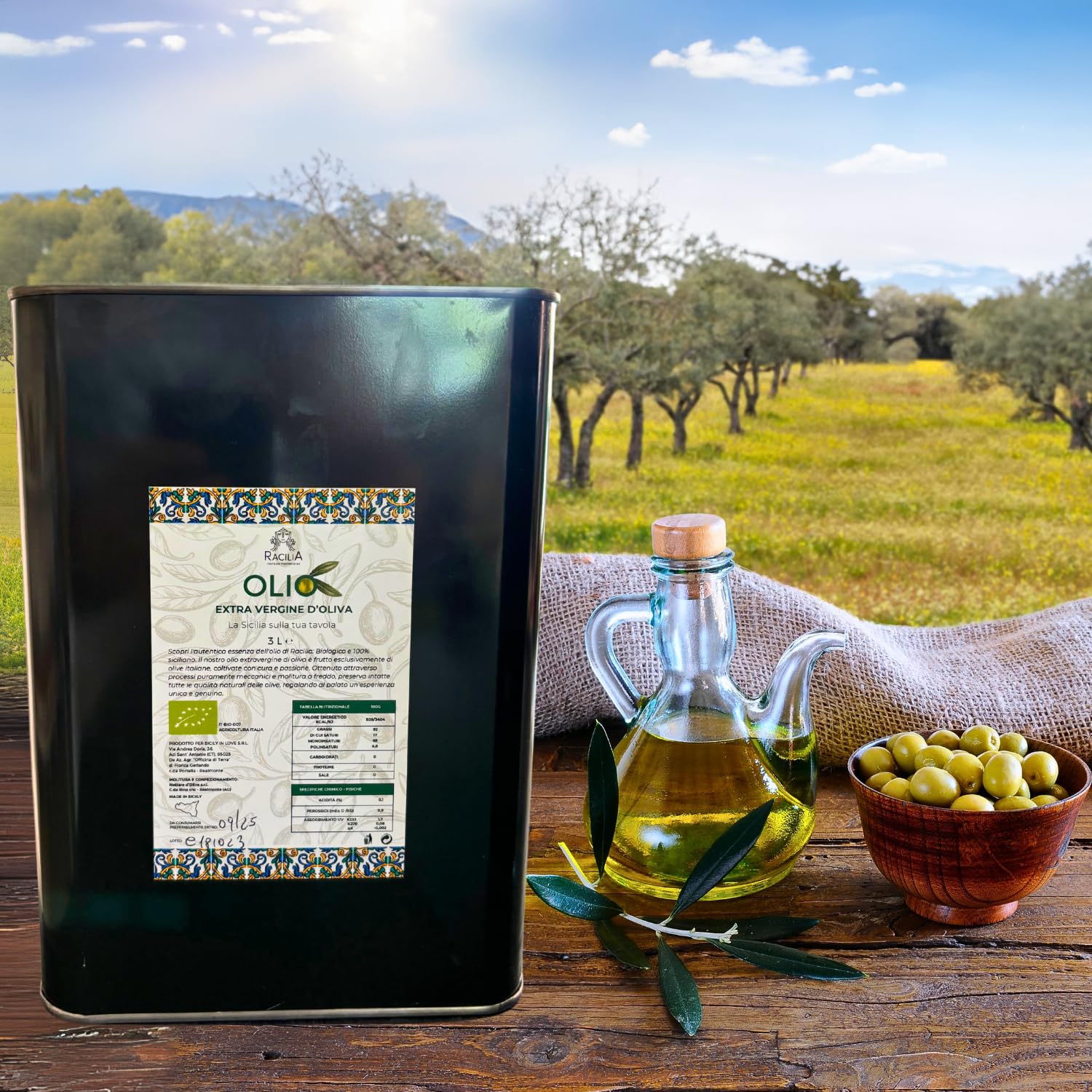 RACILIA Organiczna oliwa z oliwek 3L tłoczona na zimno - organiczna z Włoch Extra Virgin Sycylijska dziewica ekstrahowana na zimno | 100% Włoskie 3 Litry w Puszkach, Kuchnia Polska - Idealny Wybór