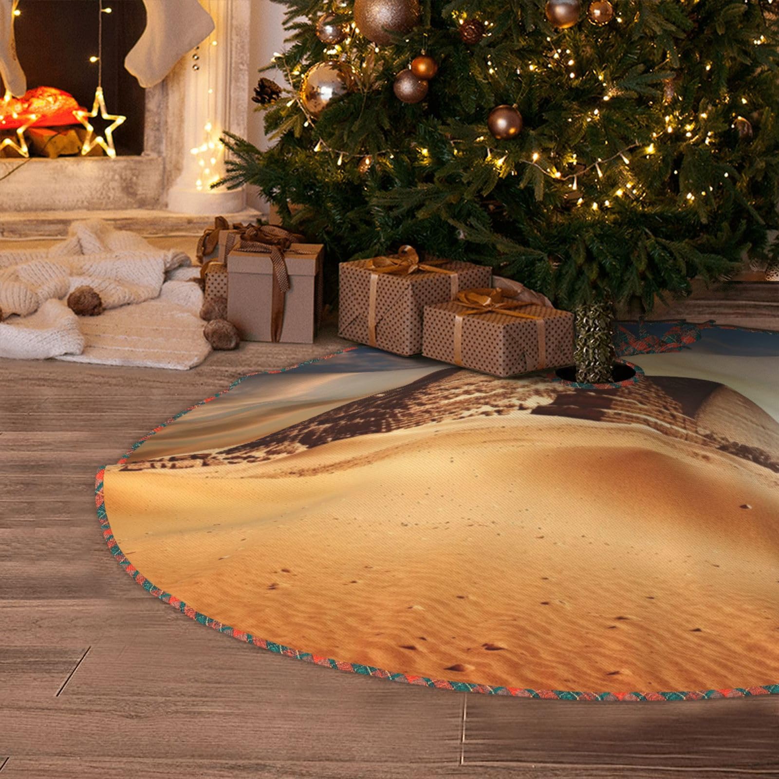 Egyptian Pyramid in Desert Christmas Tree Skirt 48" Artificial Tree Mat Cover Merry Christmas Burlap Xmas Tree Skirt for Christmas Decoration Holiday Indoor Outdoor Winter Party Decor