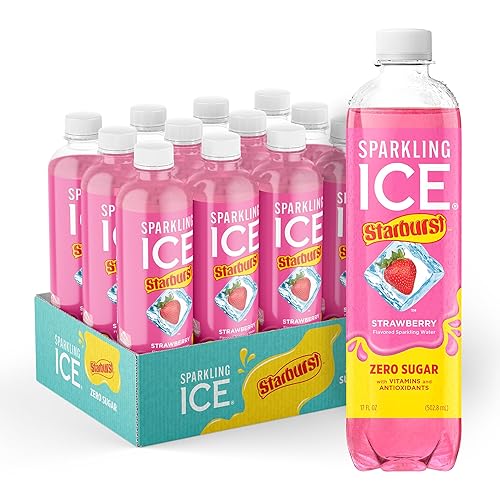 Sparkling Ice STARBURST Strawberry, Zero Sugar Flavored Sparkling Water, with Vitamins and Antioxidants, Low Calorie Beverage, 17 fl oz Bottles (Pack of 12) - Strawberry - 17 Fl Oz (Pack of 12)