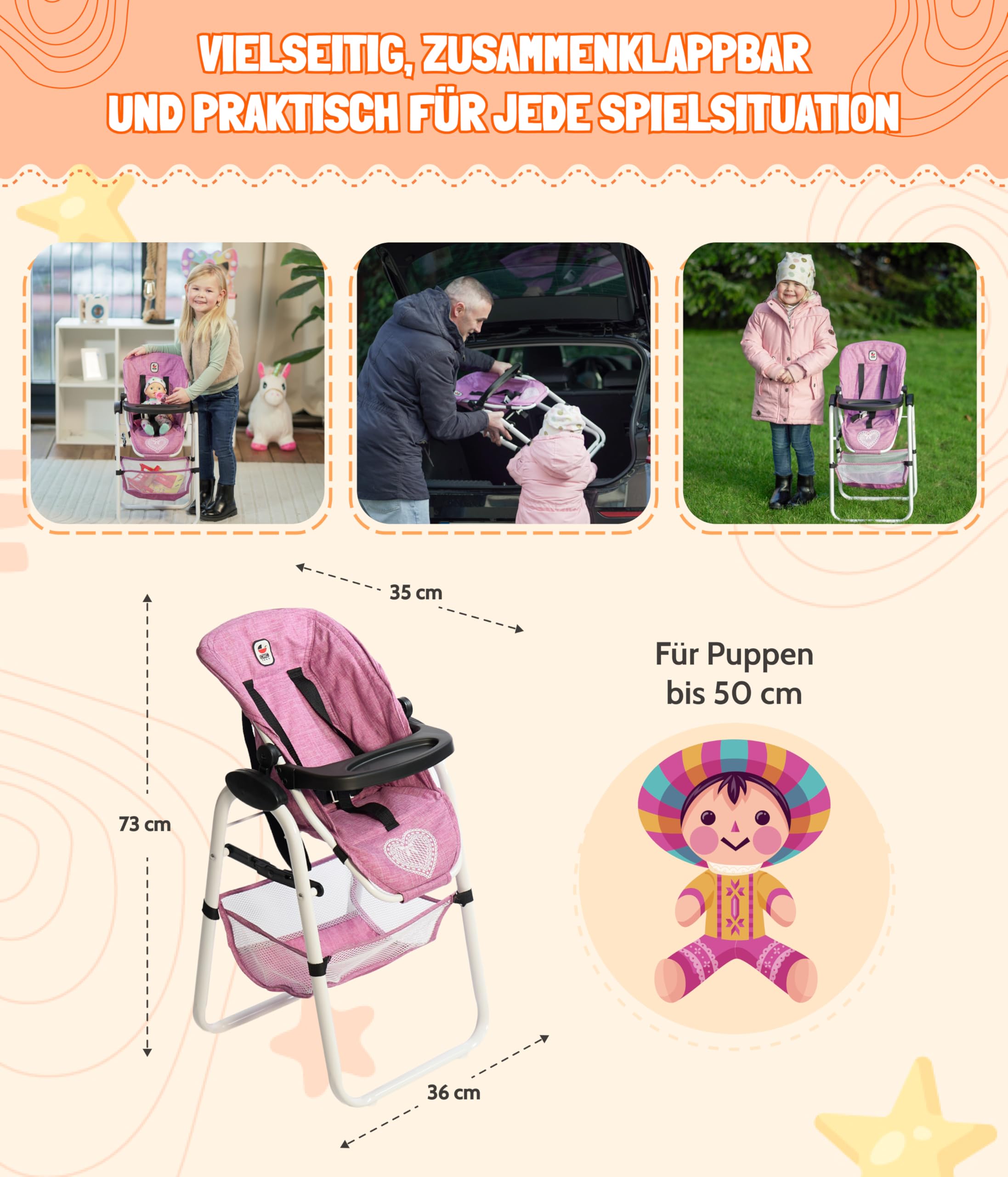 Image secondaire de Chaise Haute Bayer Chic 2000 pour Poupée - Accessoire de Jeu Rose