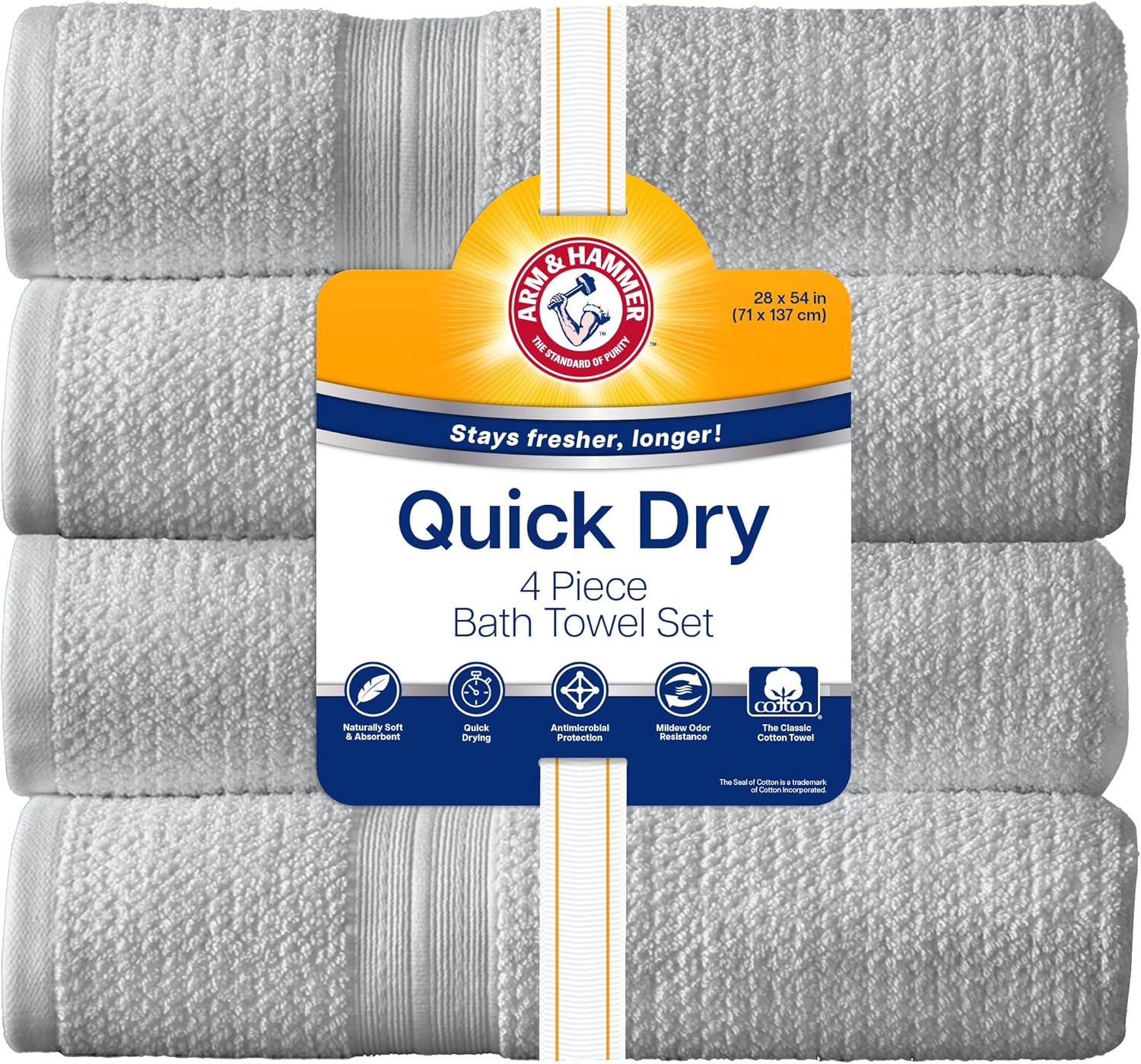 Arm & Hammer Quick Dry Bath Towels, 4 Piece, Khaki