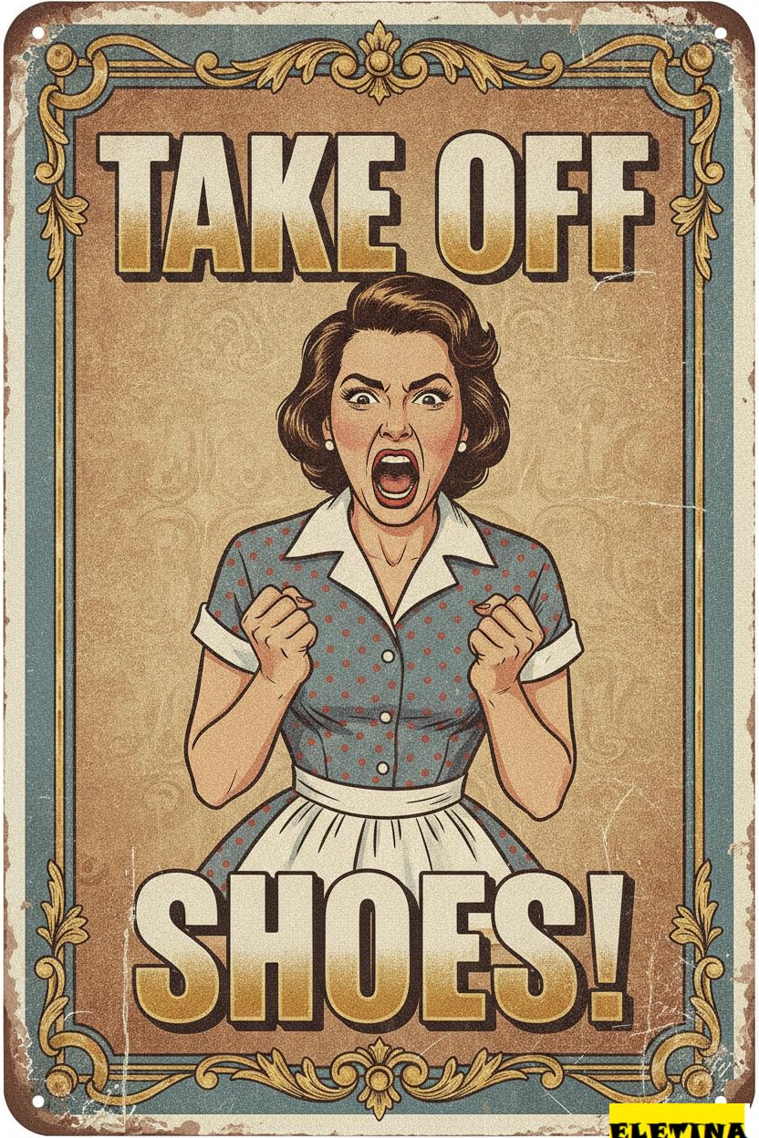 Take Off Shoes Humorous Door Tin Sign, 12x8 Inch