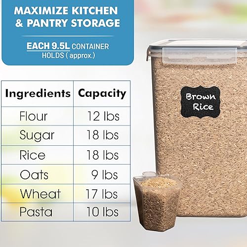 Miniatura 3 de Shazo 2 recipientes de almacenamiento de alimentos extra grandes a granel con tapas herméticas para harina, azúcar, arroz, cereales y pasta, a