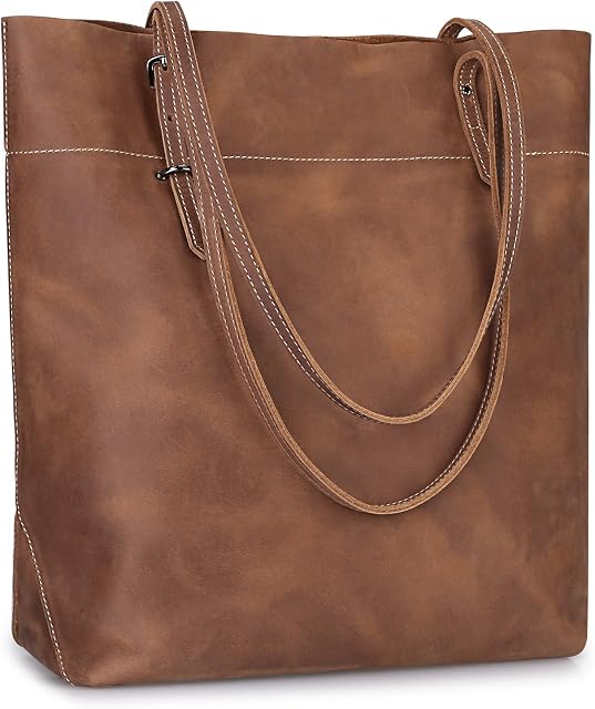 S-ZONE Vintage Crazy Horse Genuine Leather Tote Shoulder Bag Handbag Large Capacity