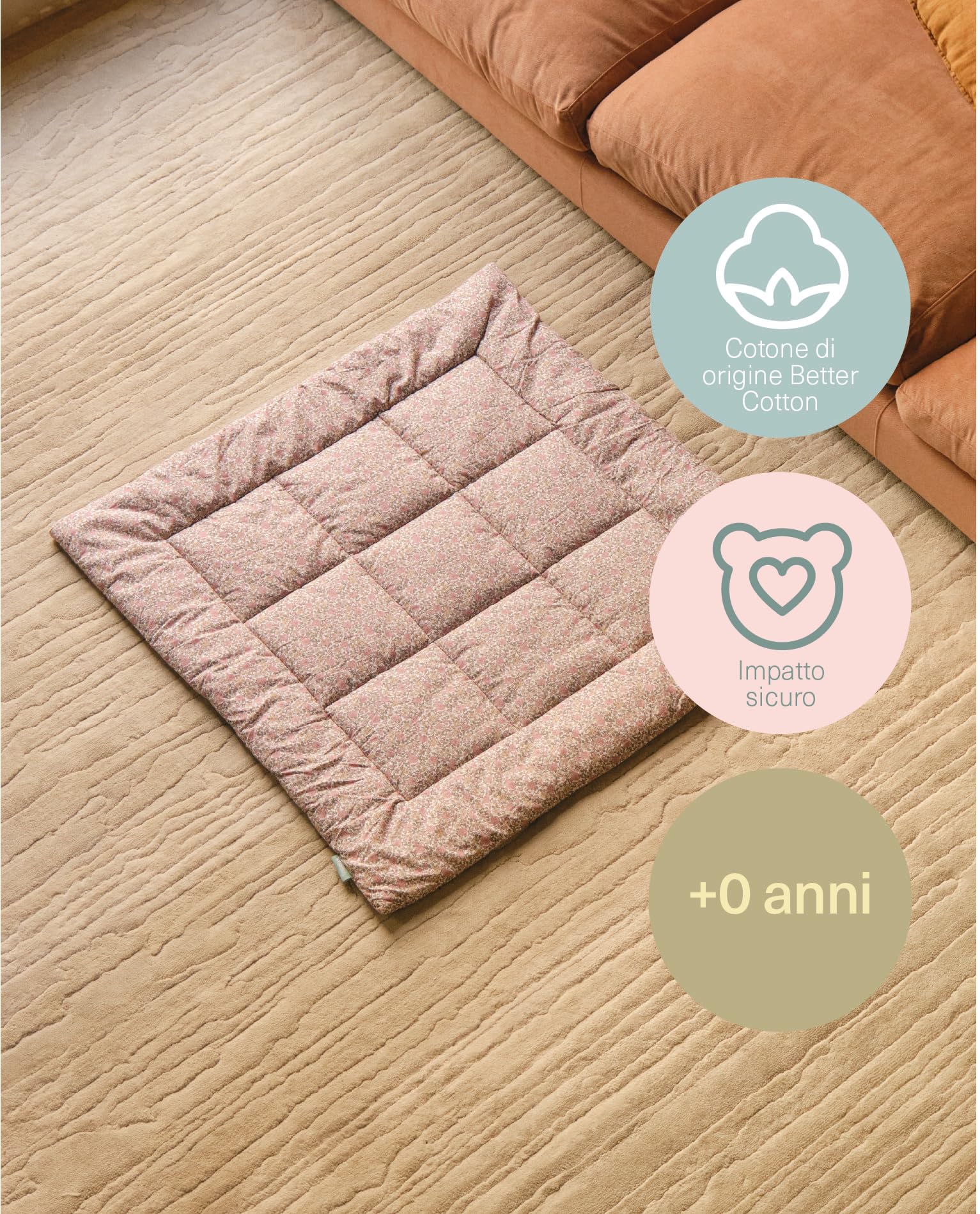 molis&co - Tappeto Gioco Bambini e Neonati 100x100x5cm - Tappeto Morbido Bambini - Tappeto Gioco Neonato Pieghevole, Reversibile e Lavabile - 100% Cotone (OEKO-TEX 100) - Peony - 3