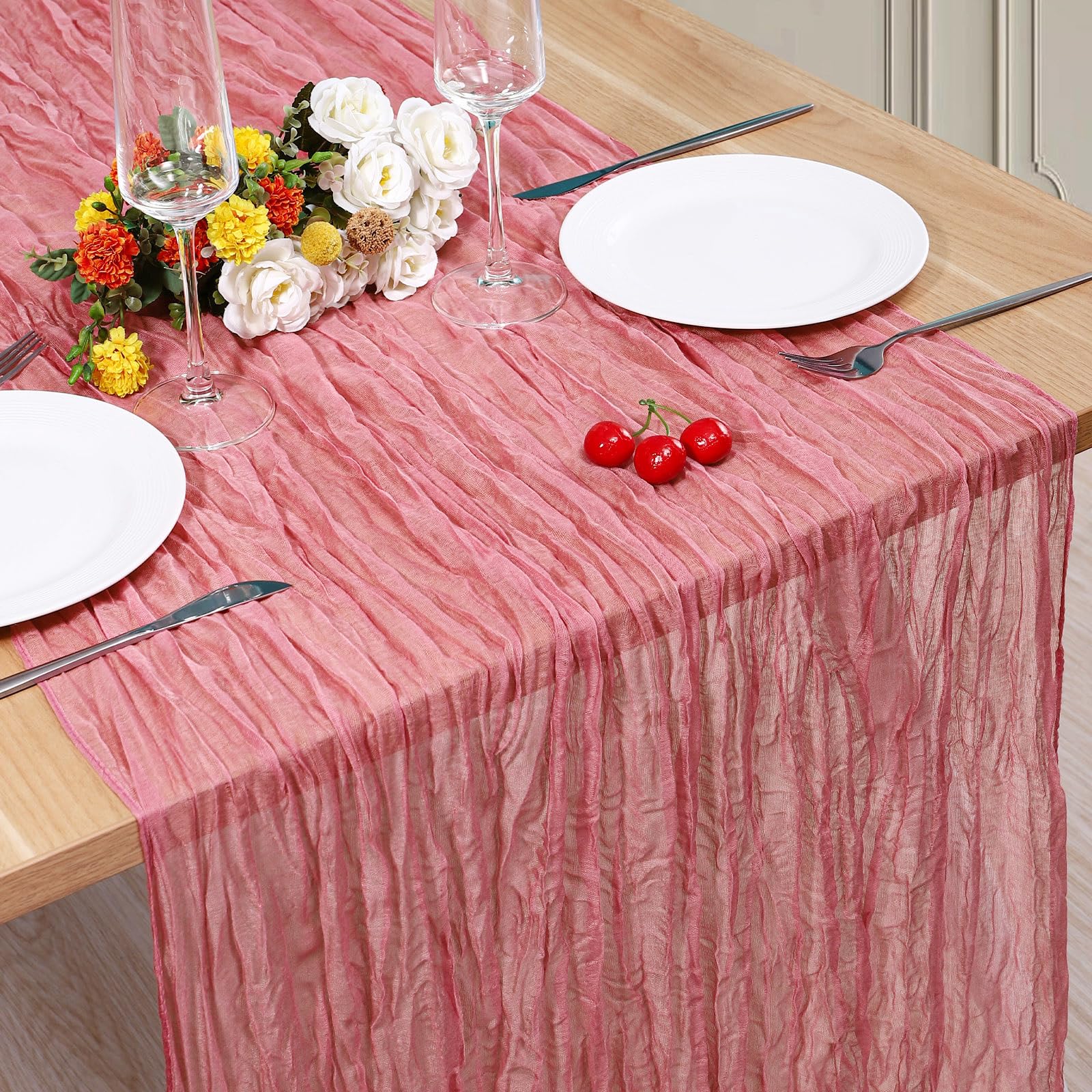 Photo 1 of 1 Pack Cheesecloth Table Runner 10Ft Christmas Gauze Boho Table Runners for Wedding Decor Bridal Shower Decorations Baby Shower Party(35" x 120")