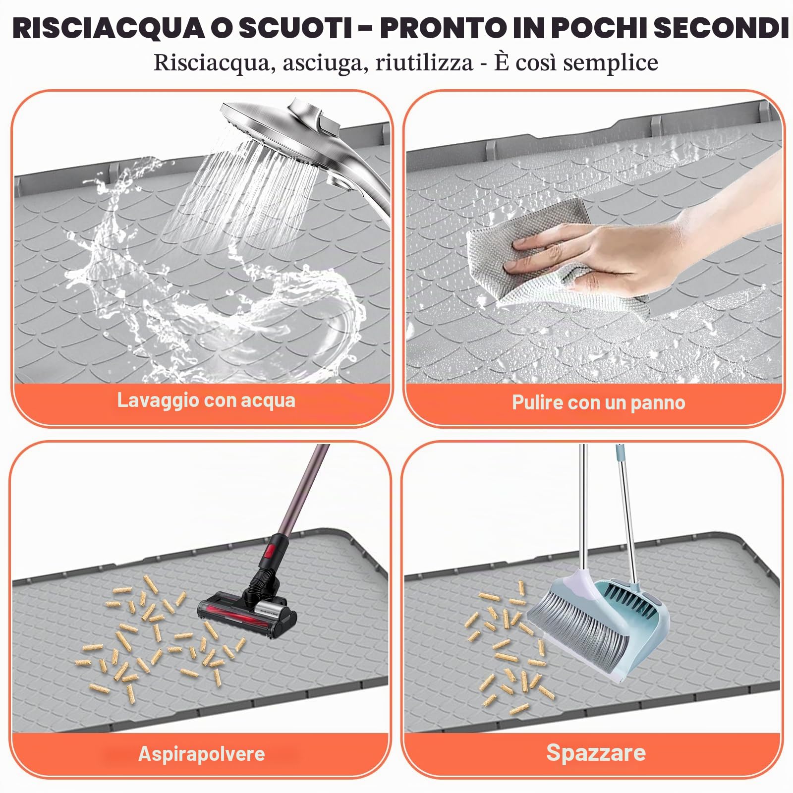 Tappetino per lettiera in silicone XXL 88 × 56 cm, impermeabile, antiscivolo e facile da pulire, tappetino extra per lettiera per gatti, grigio, zampe di gatto amichevole, per ciotola e lettiera per