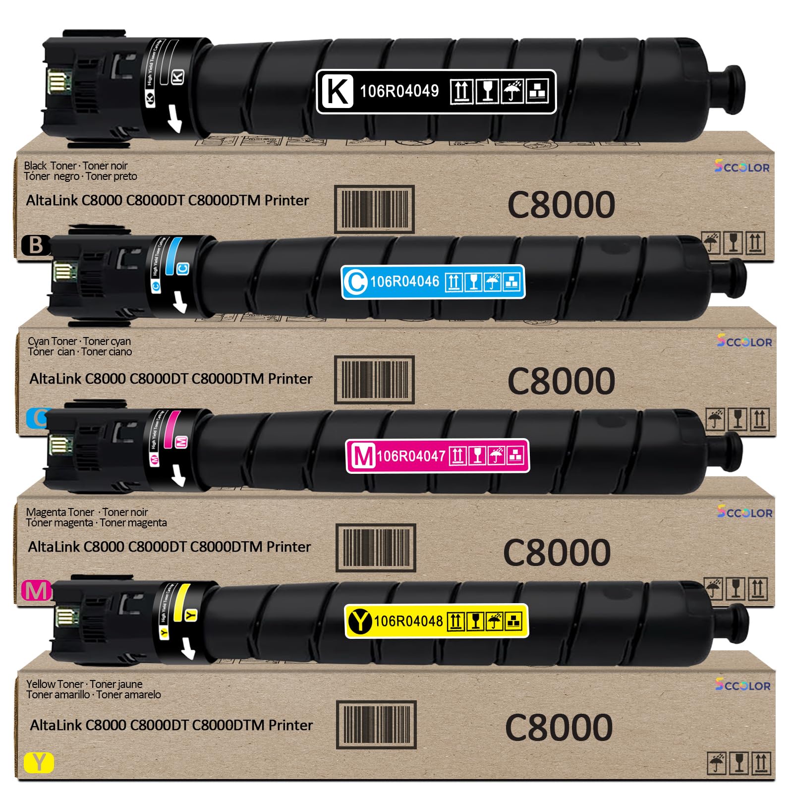 High Capacity AltaLink C8000 Toner Cartridge 106R04046 106R04047 106R04048 106R04049 Black Cyan Magenta Yellow Replacement for Xerox AltaLink C8000