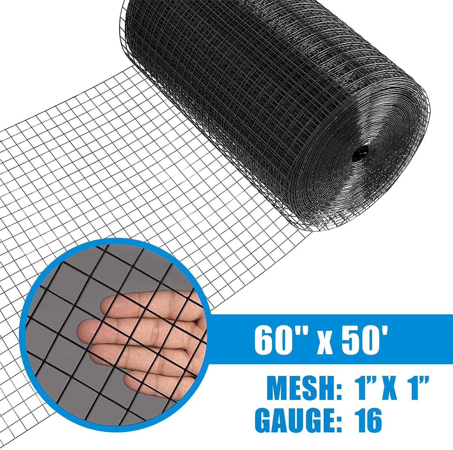 Fencer Wire 16 Gauge Black Vinyl Coated Welded Wire Mesh Size 1 inch by 1 inch (e. 5ft. x 50ft.)