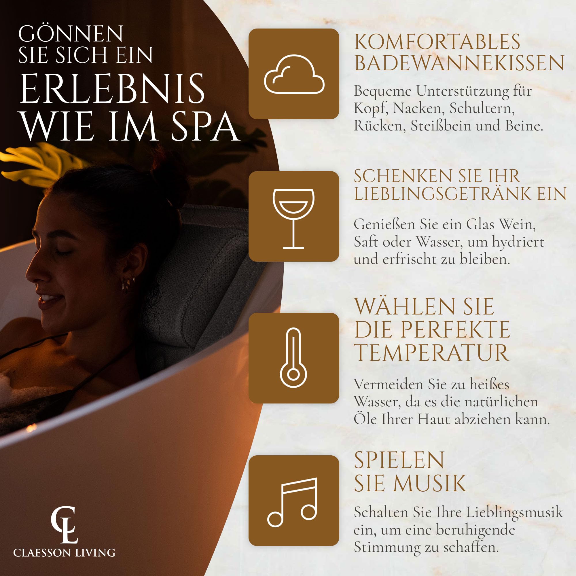 Badewannenkissen Ganzkörper Badekissen (125x43cm) - Badewannenmatte mit Kopfstütze unterstützt Nacken, Rücken und Beine - Mit Wasch- und Reisebeutel und Hängehaken für schnelles Trocknen - Grau
