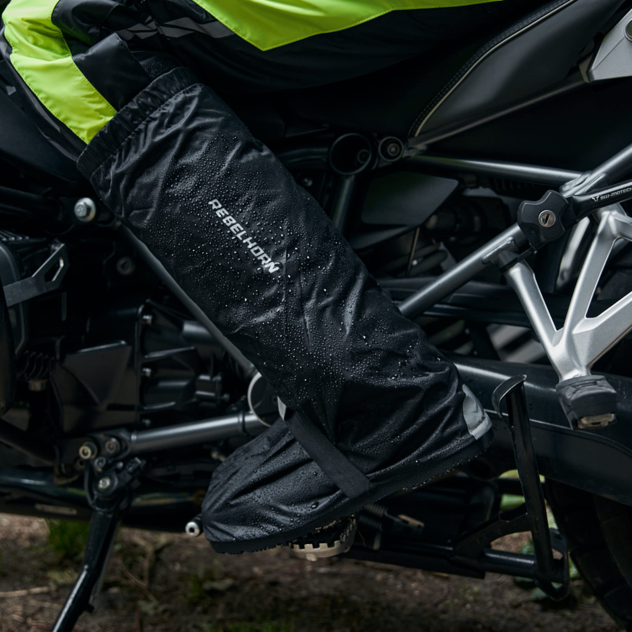 REBELHORN Thunder Copertura Antipioggia Impermeabile per Stivali da Moto | Suola Antiscivolo | Fasce Elastiche | Elementi Riflettenti