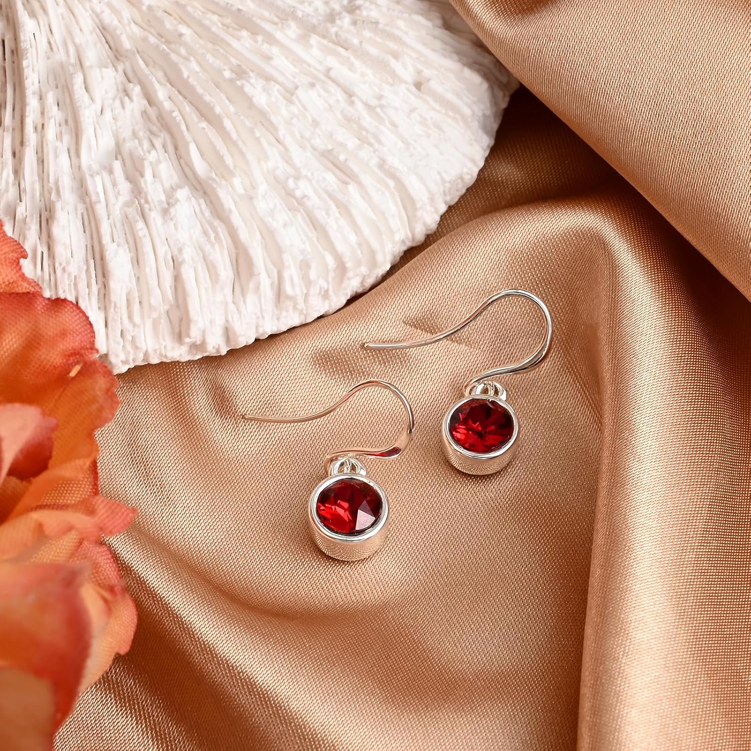 Silver Circle Dangle Earrings for Women with Blue/Green/Red Cubic Zirconia Drop Sparkle Crystal Earrings Birthstone Jewelry - Image 6