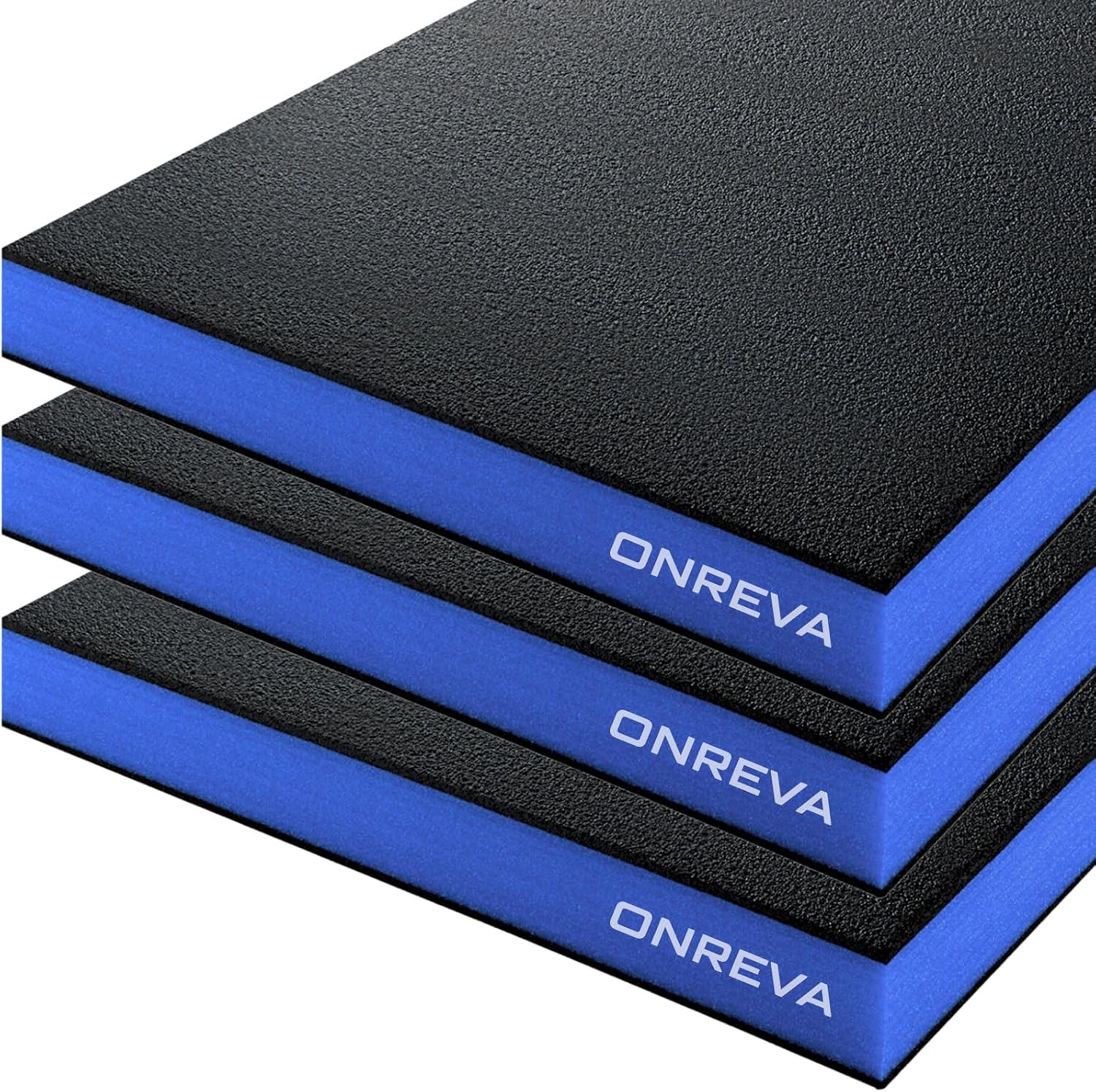 ONREVA Tool Box Foam Organizer 16x12x2 inch 3Pack, Kaizen Sheets for Pro Tool Control, Custom Tool Shadow Inserts for Cases & Drawers, High Density Polyethylene Foam, Black with Blue