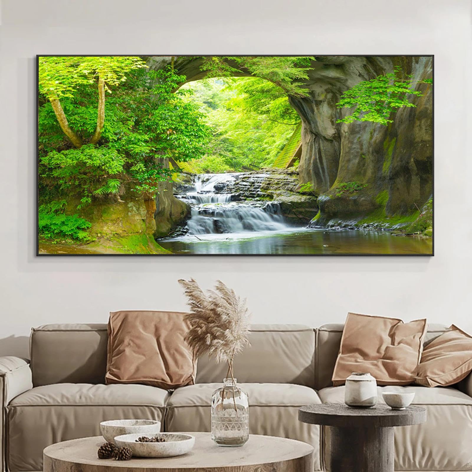 Yangld Pósteres e impresiones de paisaje de cascada, pintura en lienzo, imágenes artísticas de pared con agujero natural para sala de estar, decoración del hogar, 80x160cm sin marco