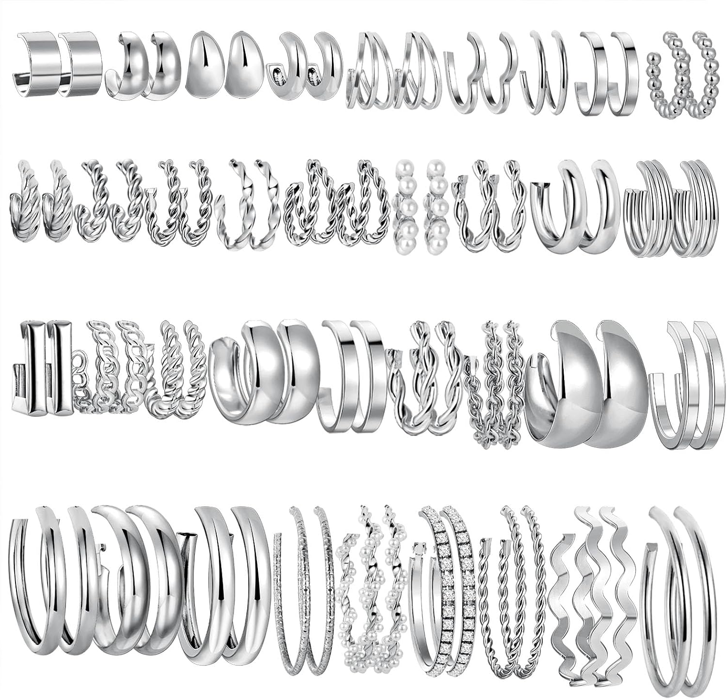 36 Pairs Gold Hoop Earrings Set for Women, Chunky Gold Earrings Multipack, Trendy Silver Hoop Earring Pack Jewelry