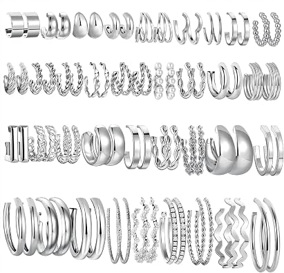 36 Pairs Gold Hoop Earrings Set for Women, Chunky Gold Earrings Multipack, Trendy Silver Hoop Earring Pack Jewelry