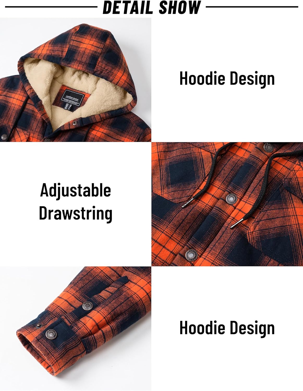 MAGNIVIT Men's Flannel Jacket Sherpa Lined Plaid Fleece Jackets Shirt Thick Snap Button Flannel Hoodie Cotton Winter Outwear - Image 5