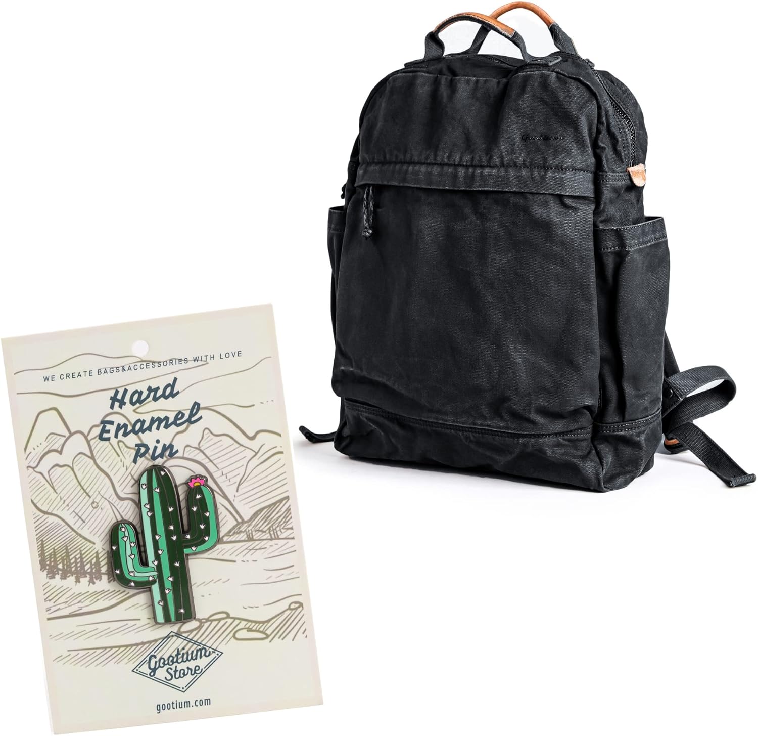 Gootium Canvas Backpack x Cactus Enamel Pin