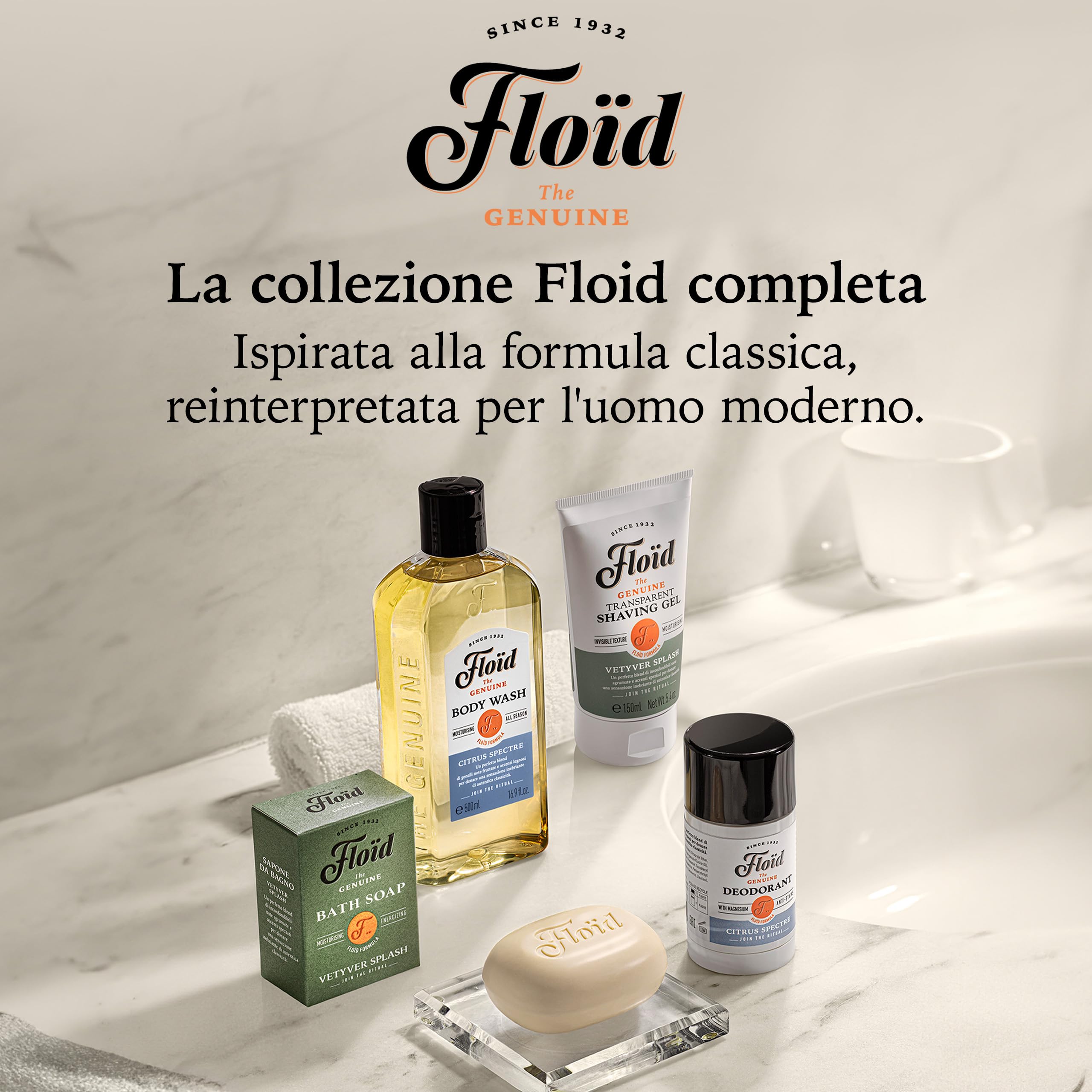 Floïd Transparent Shaving Gel Vetyver Splash (150 ml), Gel da barba profumato con glicerina idratante, Crema da barba trasparente per una rasatura comfortevole