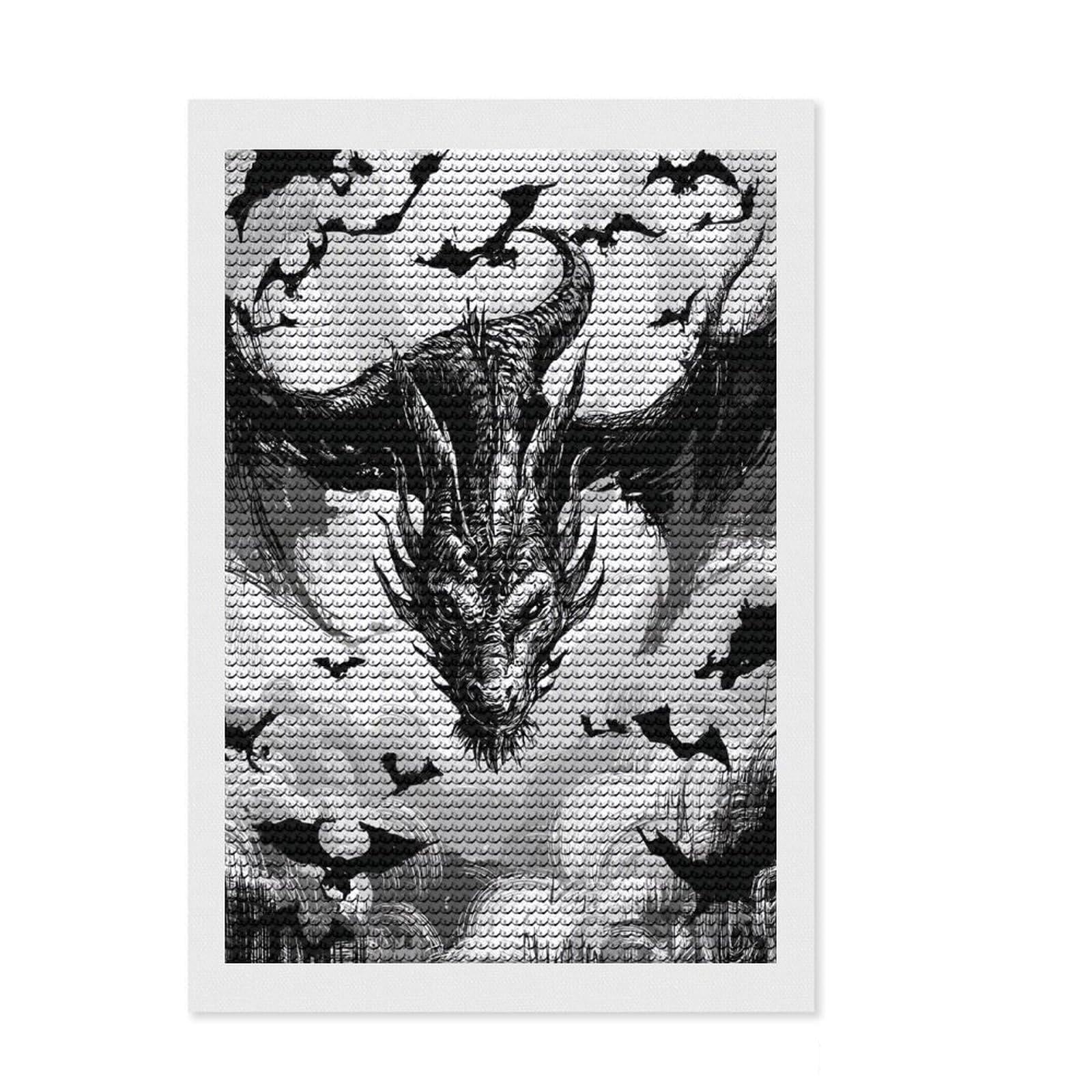 Junmoney Dragon's Wrath Sky's Fury Diamond Painting Set 8"x12", for Family Craft Time, Fun Craft Experience, Modern Decor, Christmas Gift