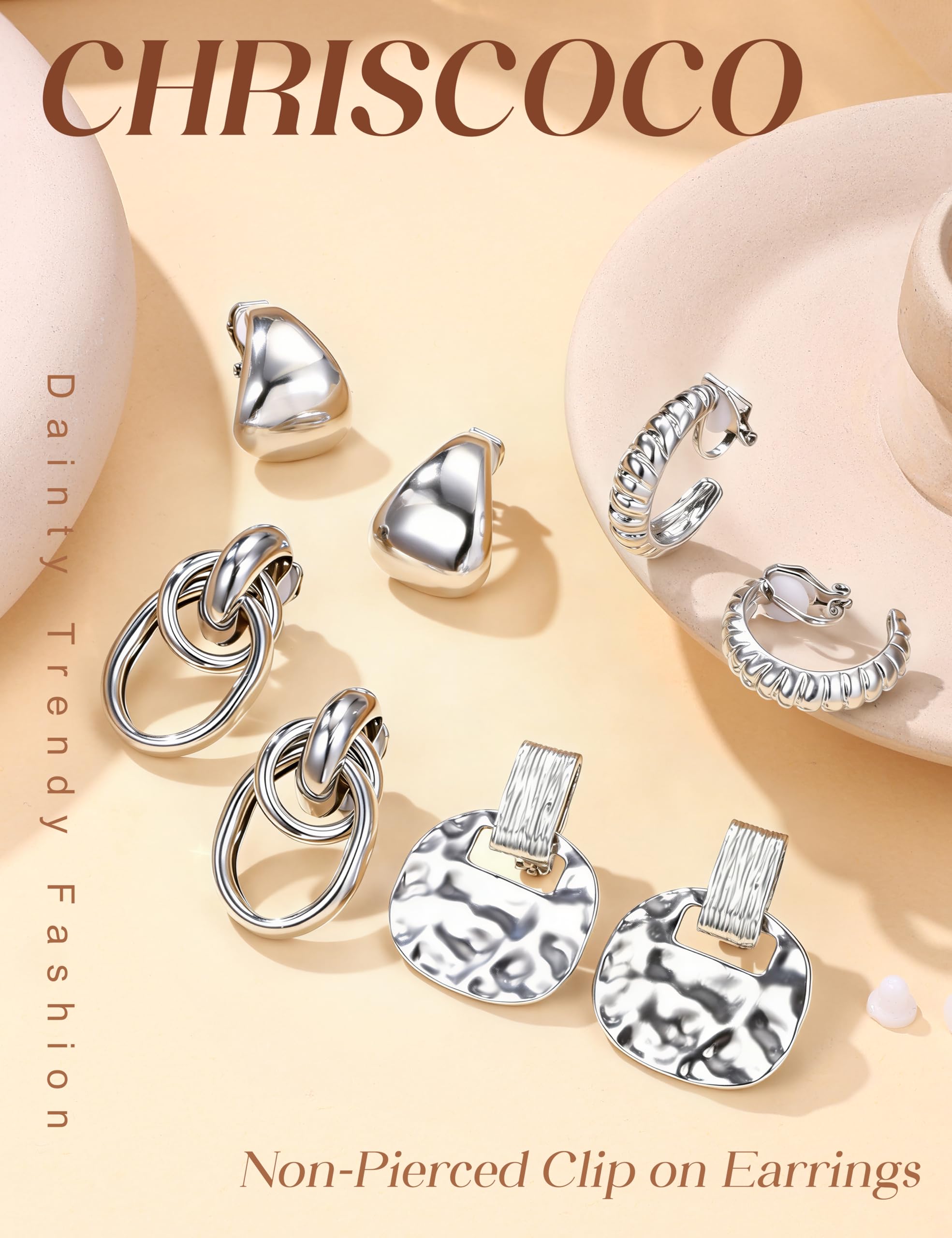 Orecchini a Clip per Donna Orecchini a Clip placcati Oro 14K Non forati CZ Perla Nodo Torsione Grosso Cerchio Orecchini a Clip Set Orecchini ipoallergenici Finti