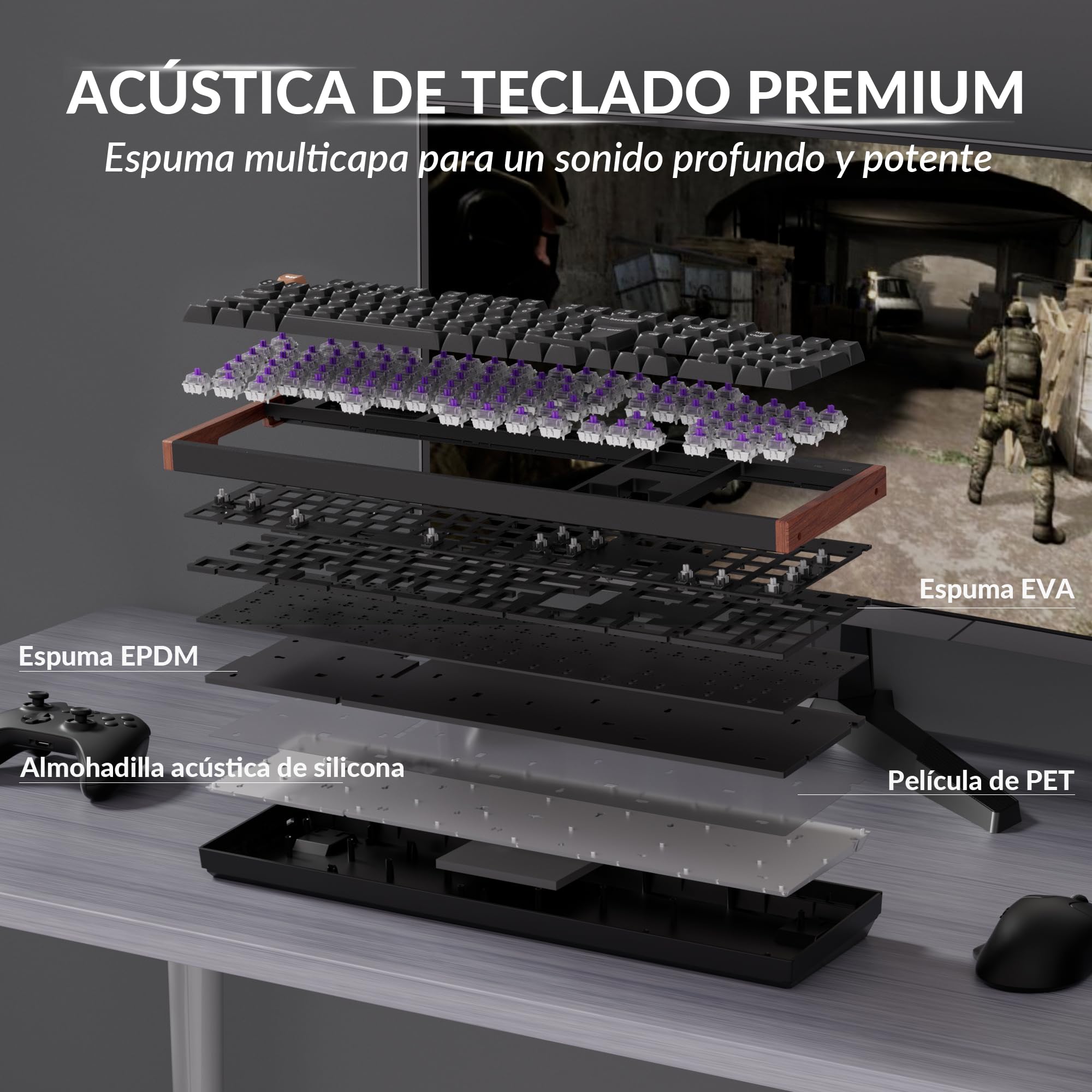Keychron K10 HE Teclado Gaming Inalámbrico, ISO-ES 100%, Interruptores Magnéticos de Efecto Hall, 2,4 GHz/Bluetooth 5.2, Teclado Programable Compatible con Mac y Windows, Edición Especial – Negro