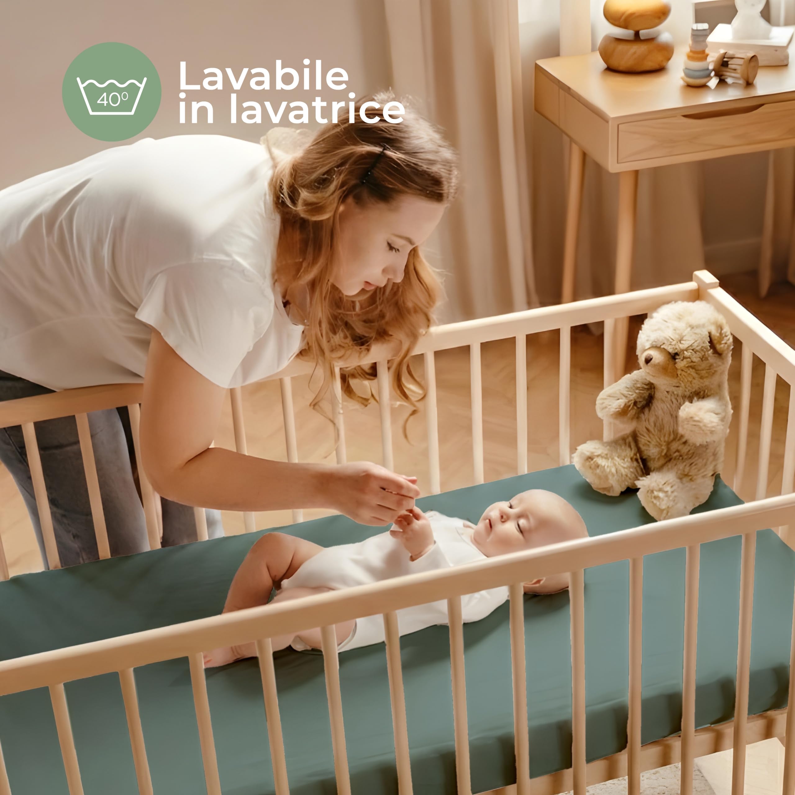 Dreamzie Set 2 Lenzuola Lettino Neonato 60x120 Cotone Oeko-Tex - Verde Salvia/Bianco