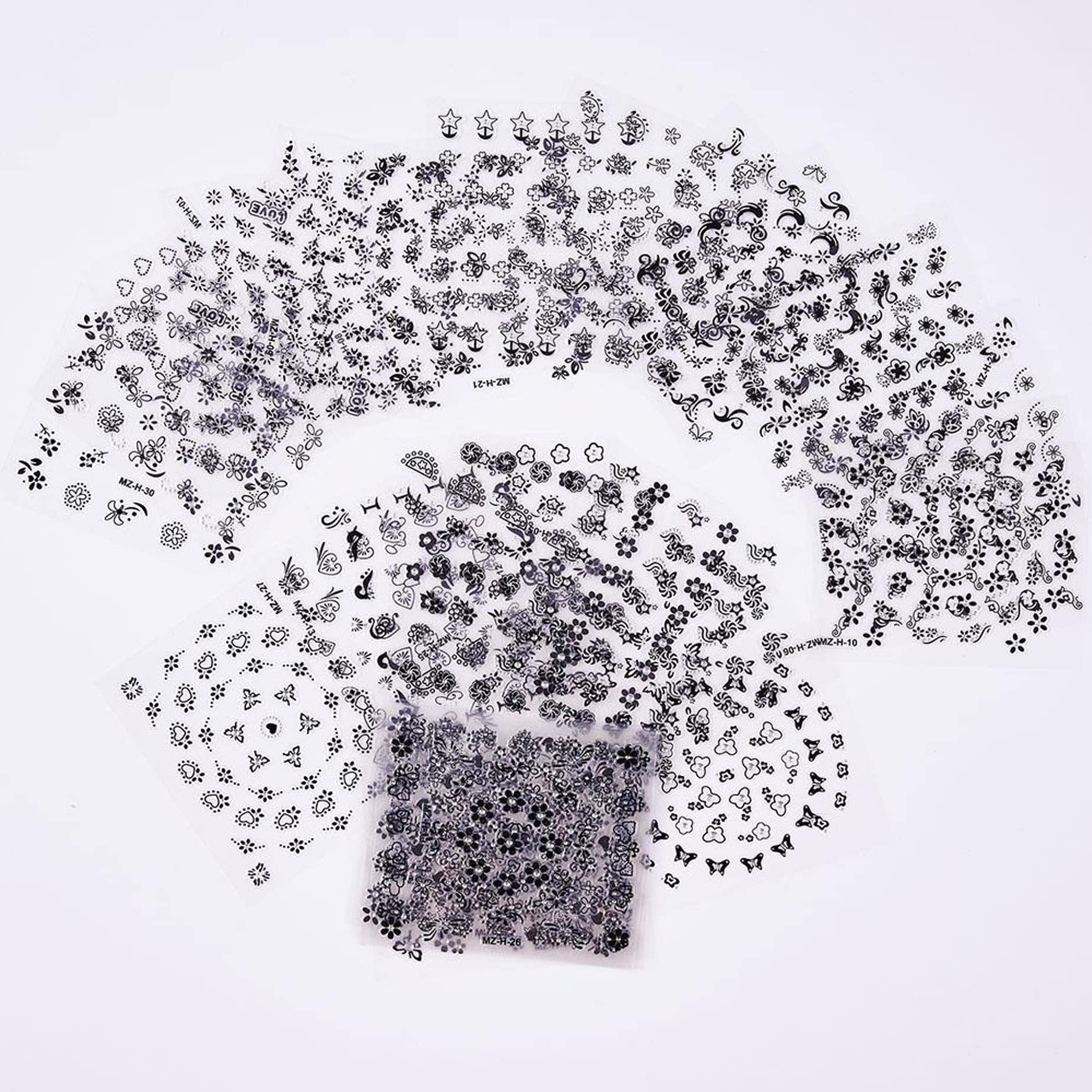 30sheets Flower Nail Art Stickers,Black Nail Designs Nail Decals 3D Self Adhesive Black Nail Art Stickers Decals with Rhinestones for Nails Decorations DIY Nail Decoration Design