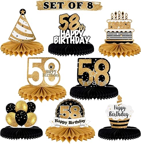 Miniatura 161 de LINGTEER Decoración feliz 50 cumpleaños negro y dorado de papel para mesa - Juego de centros de mesa con estrella de pastel y globo, 8 piezas
