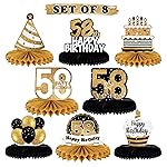 LINGTEER Happy 58th Birthday Table Honeycomb Centerpieces Cheers to 58th Birthday 58 Years Old Party Table Decorations Gift Sign.