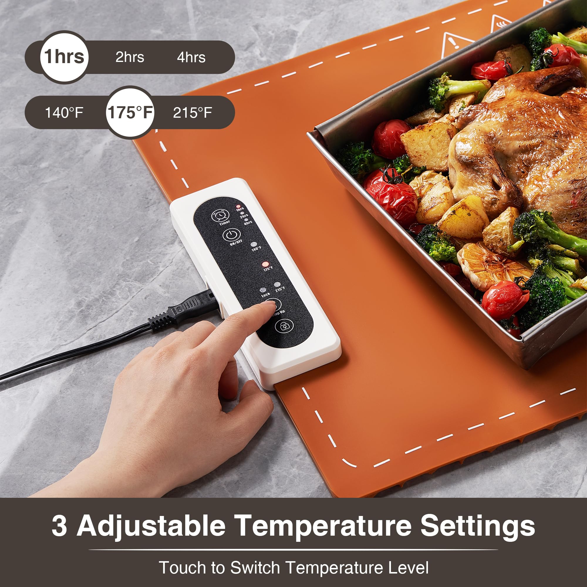 Food Warming Mat – Portable Heating Pad Adjustable Electric Warming Tray with Rapid Heating in 5 Seconds – Food Heating Mat for Countertop for Buffets, Parties, and Home Use