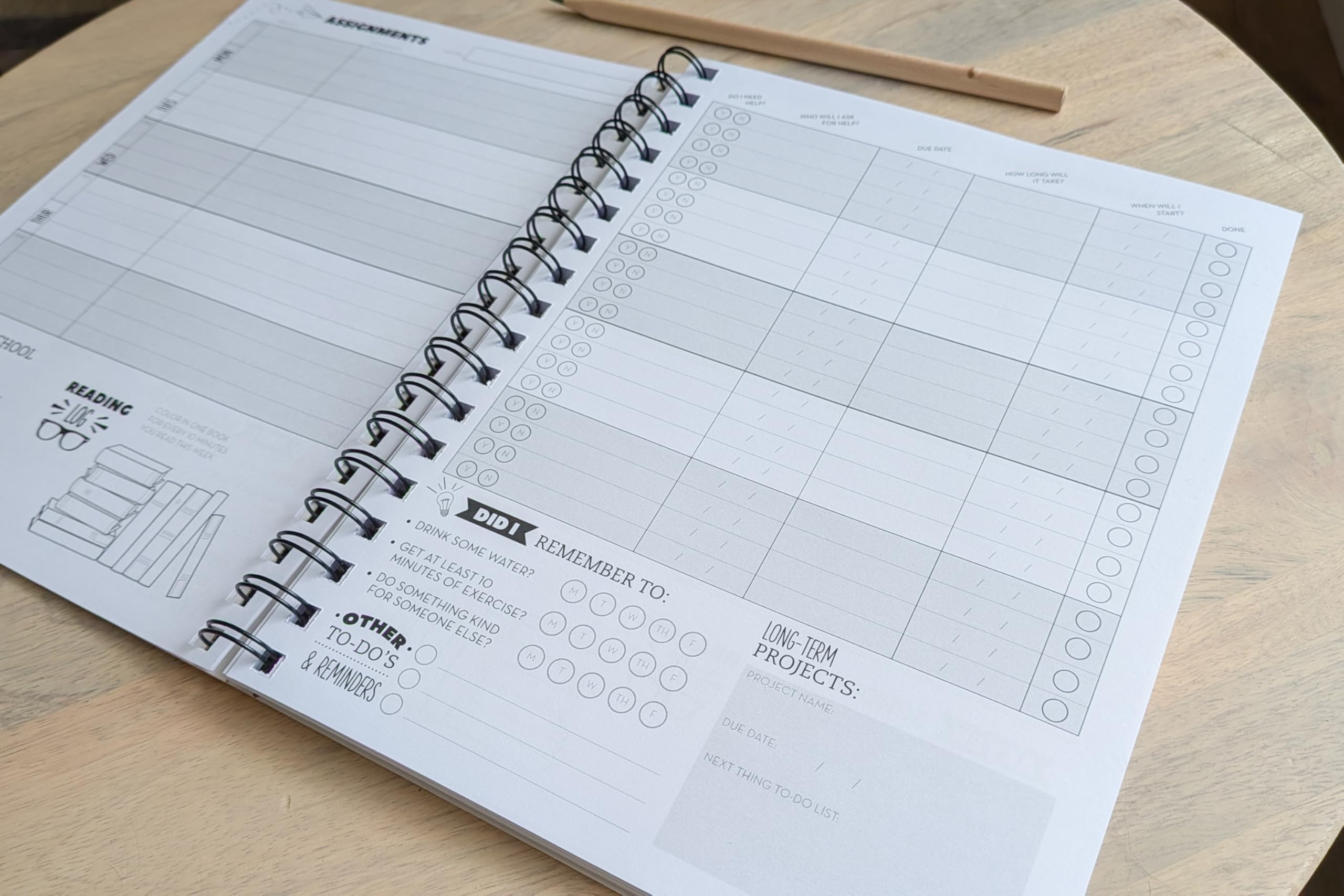 Nuts & Bolts Paper Co Homework Planner for Kids in Elementary, Middle School and High School - Undated Weekly and Daily Pages, Waterproof Cover ADHD Kids Planner Notebook 7" x 9" (Multicolor Large)