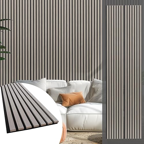 Miniatura 11 de Yuzzy Paneles de madera para pared, paneles acústicos de listones de madera de nogal oscuro de 9 pies, 4 unidades, paneles de pared modernos que