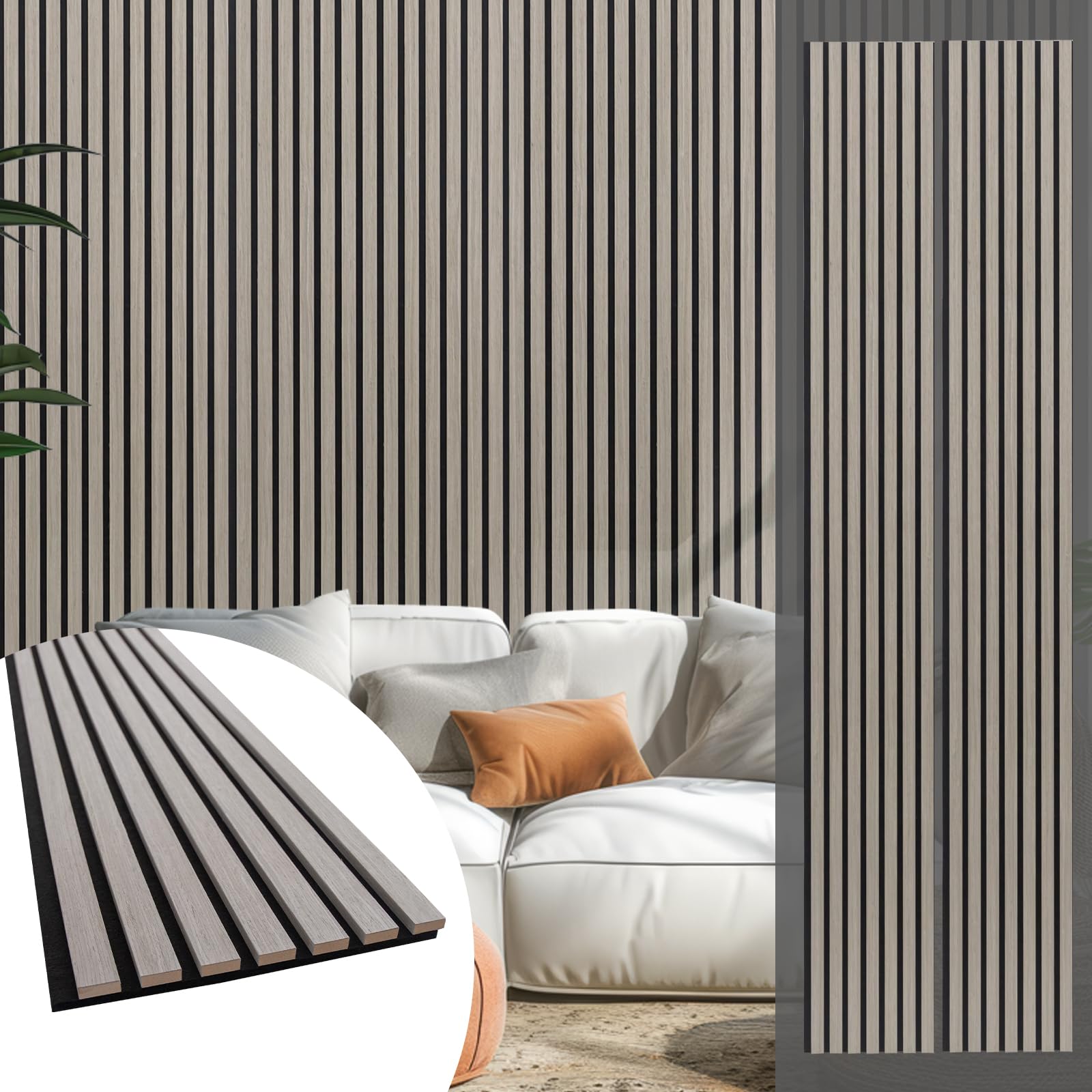 Yuzzy Wood Panels for Wall and Ceiling - 108 x 11 Inch Wood Slat Acoustic Panels 2 PCS - Modern Sound Absorbing Wall Panels for Interior Wall Decor for Home, Office, Studio - Rustic Gray Oak