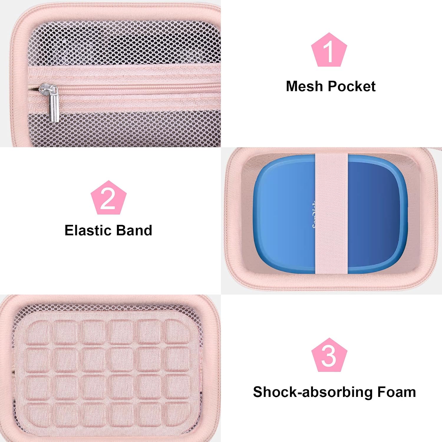 Canboc Carrying Case for SanDisk Creator Phone SSD 1TB 2TB External Solid State Drive, Zipper Mesh Pocket fit Cable, Pink (Case Only)