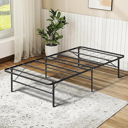 Miniatura 11 de Base de cama plegable tamaño Queen, plataforma de metal resistente con almacenamiento de 14 pulgadas, fácil montaje, no necesita somier, listo para
