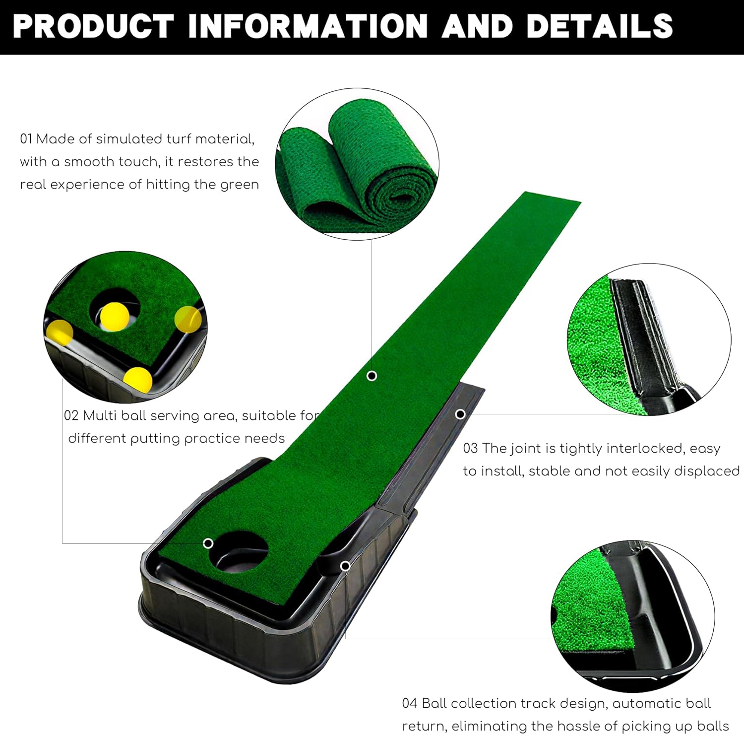 Golf Putting Mat Indoor - 86.61x11.81in Golf Practice Mat with Ball Return, Portable Indoor Putting Green for Home Office Backyard, Perfect for Beginners - Image 5