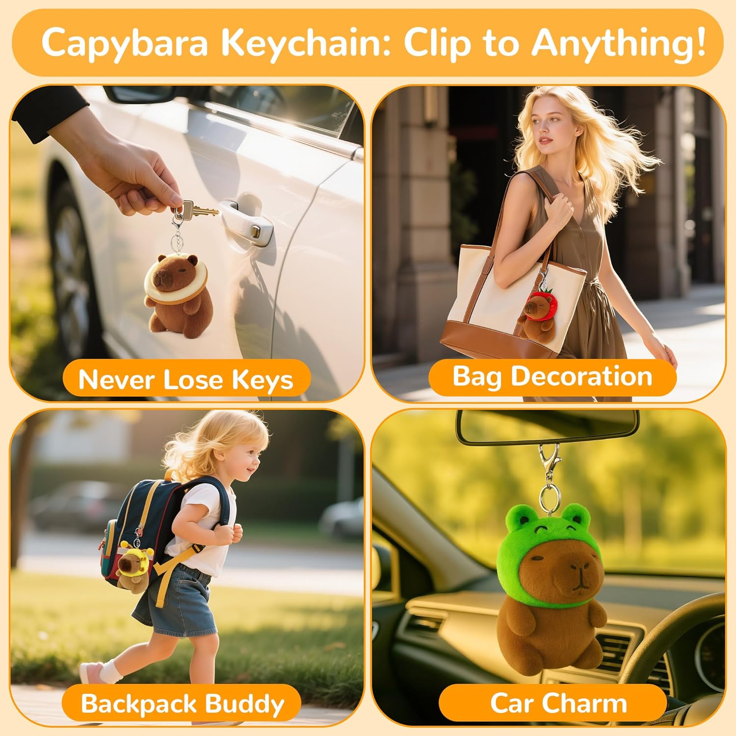 redaica 6 PCS Capybara Plush Keychain, Capybara Stuffed Animals Toys, Cute Plush Keychains for Backpacks, Capibara for Classroom Graduation Party Favors, Carnival Prizes, Birthday Gifts for Kids