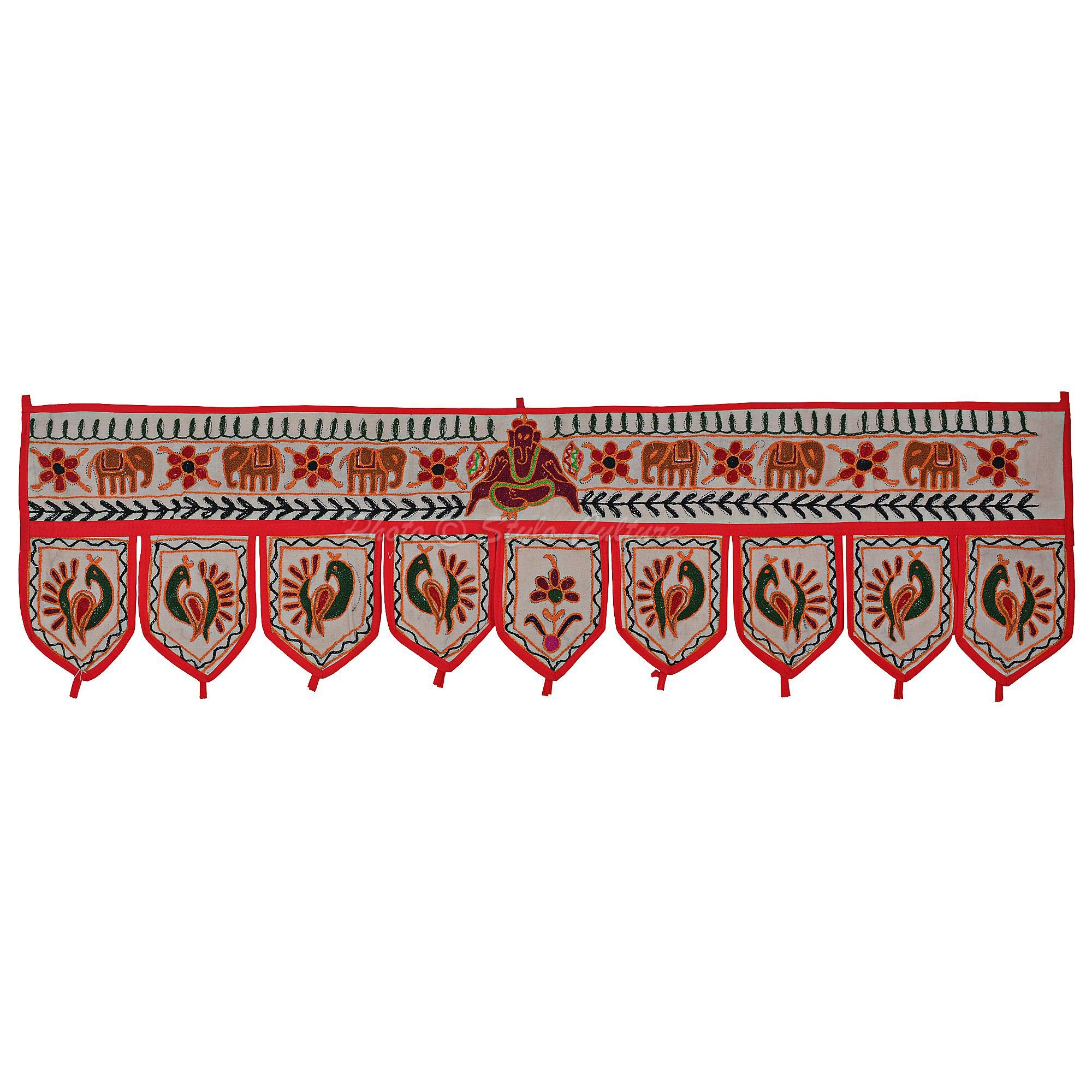 Stylo Culture Toran Indiano Ricamato A Mano – Decorazione Per Porte E Finestre – Blu Con Elefante – Cotone – 36x10 Pollici - 2