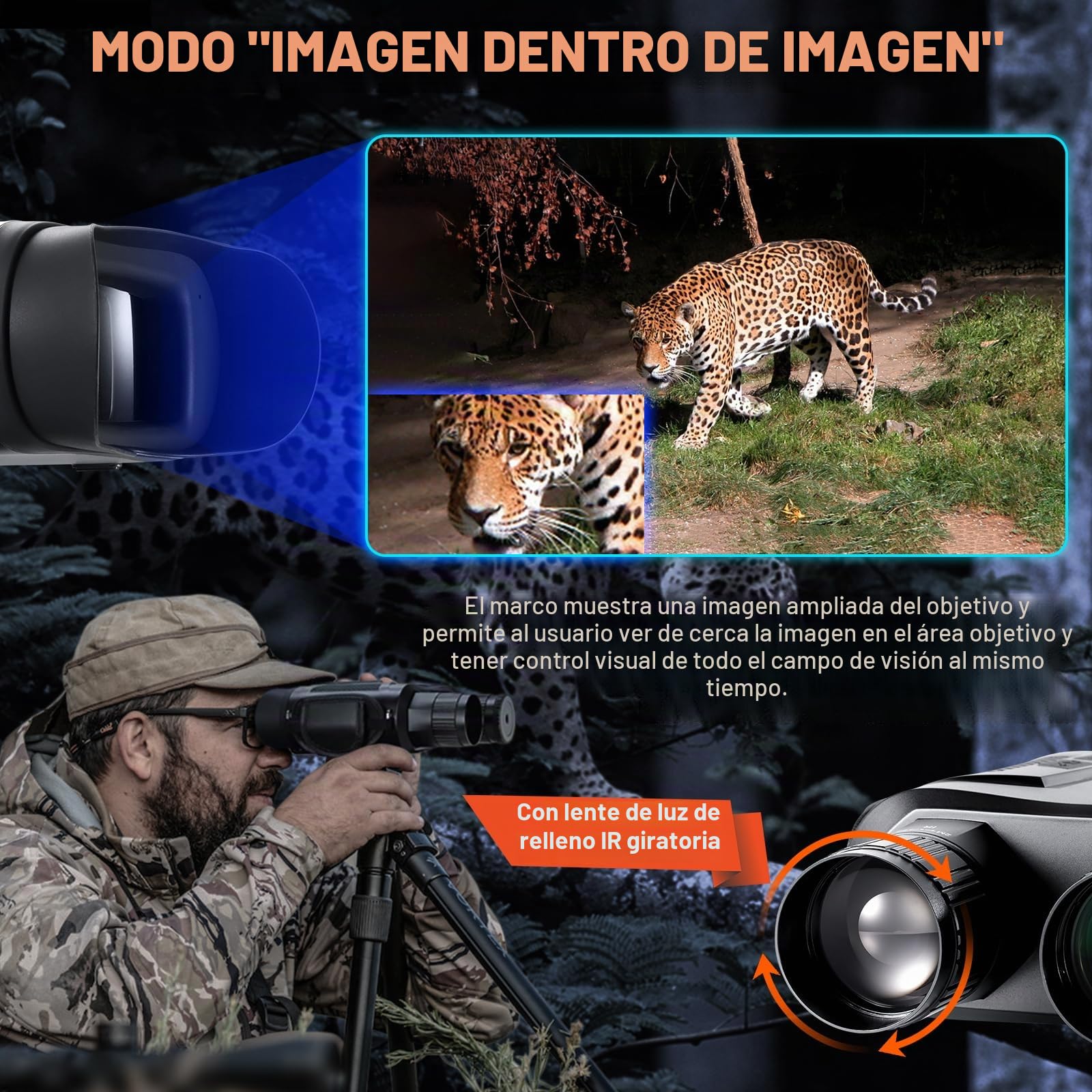 Prismáticos de Visión Nocturna HD con Pantalla de 4", Batería Recargable 7000mAh, Largo Alcance 800m, Objetivo de 42mm, Zoom 5X, Óptica Digital para Observación de Fauna, Camping y Rescate